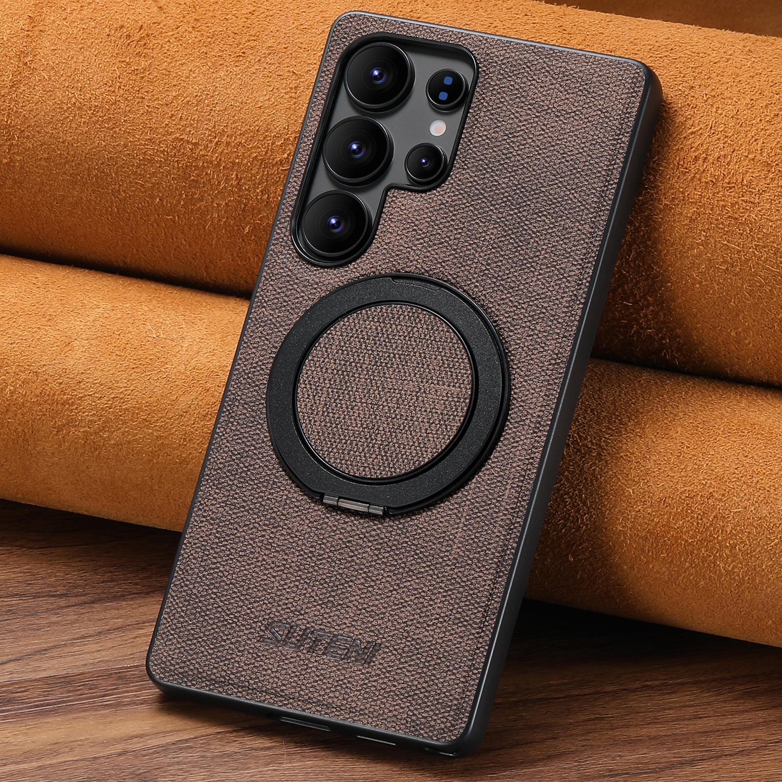 SUTENI G3NZ Magnet Wireless Charging Phone Case Faux Leather 360° Rotating Stand Ring Buckle Frosted Feel For Samsung Galaxy S25Ultra S24 S23 S22