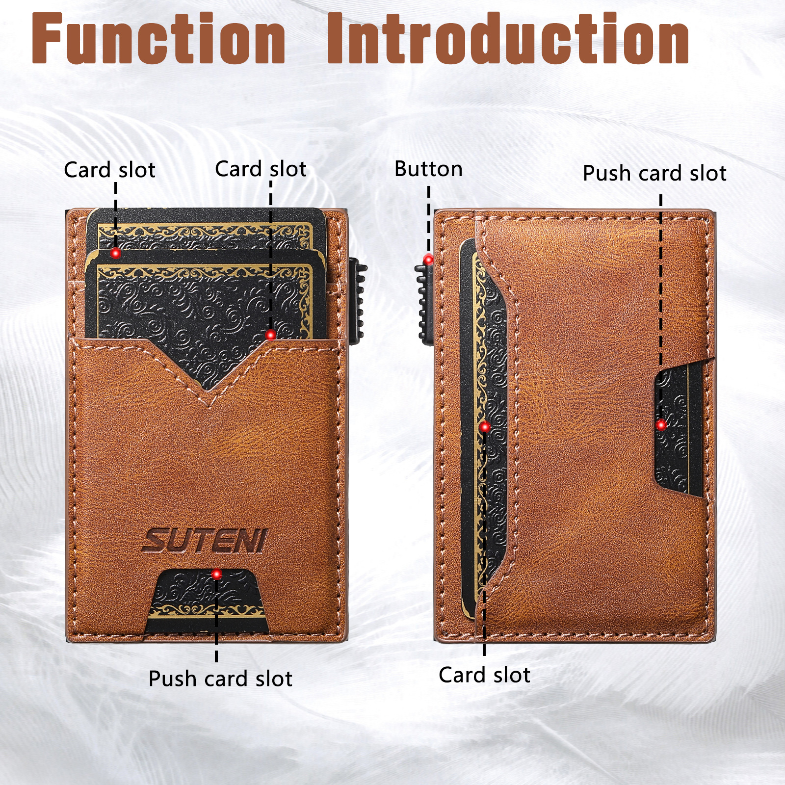 SUTENI KH5YL Card Slot Wallet Faux Leather Card Box Pressing The Button Automatically Ejects The Card