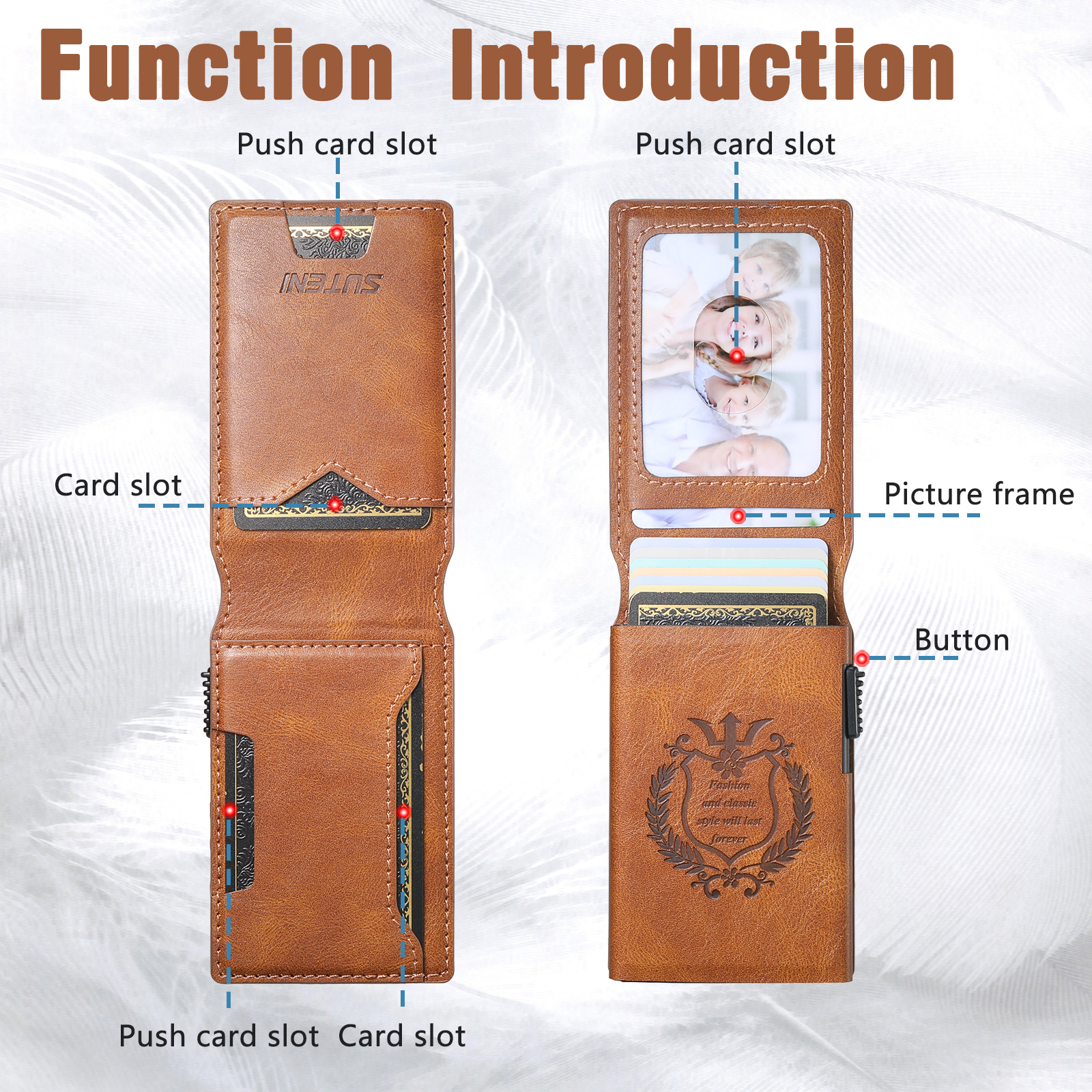 SUTENI KH6YL Card Slot Wallet Flip Cover Faux Leather Card Box Pressing The Button Automatically Ejects The Card