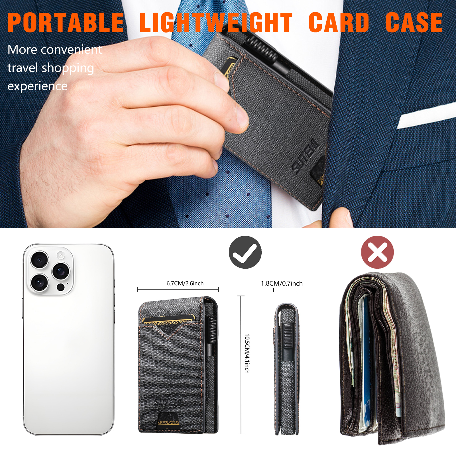 SUTENI KH6NZ Card Slot Wallet Flip Cover Faux Leather Card Box Pressing The Button Automatically Ejects The Card