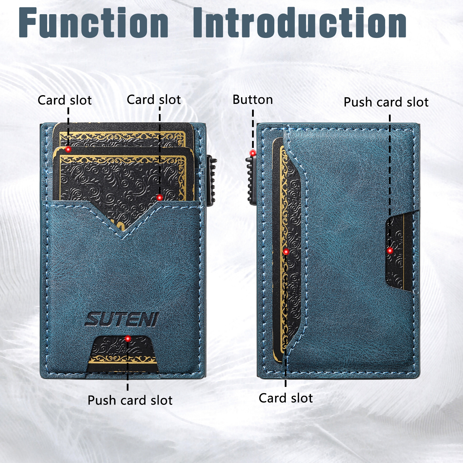 SUTENI KH5YL Card Slot Wallet Faux Leather Card Box Pressing The Button Automatically Ejects The Card