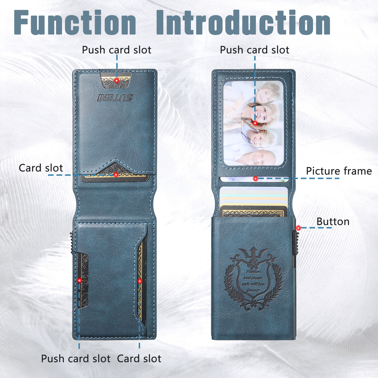 SUTENI KH6YL Card Slot Wallet Flip Cover Faux Leather Card Box Pressing The Button Automatically Ejects The Card
