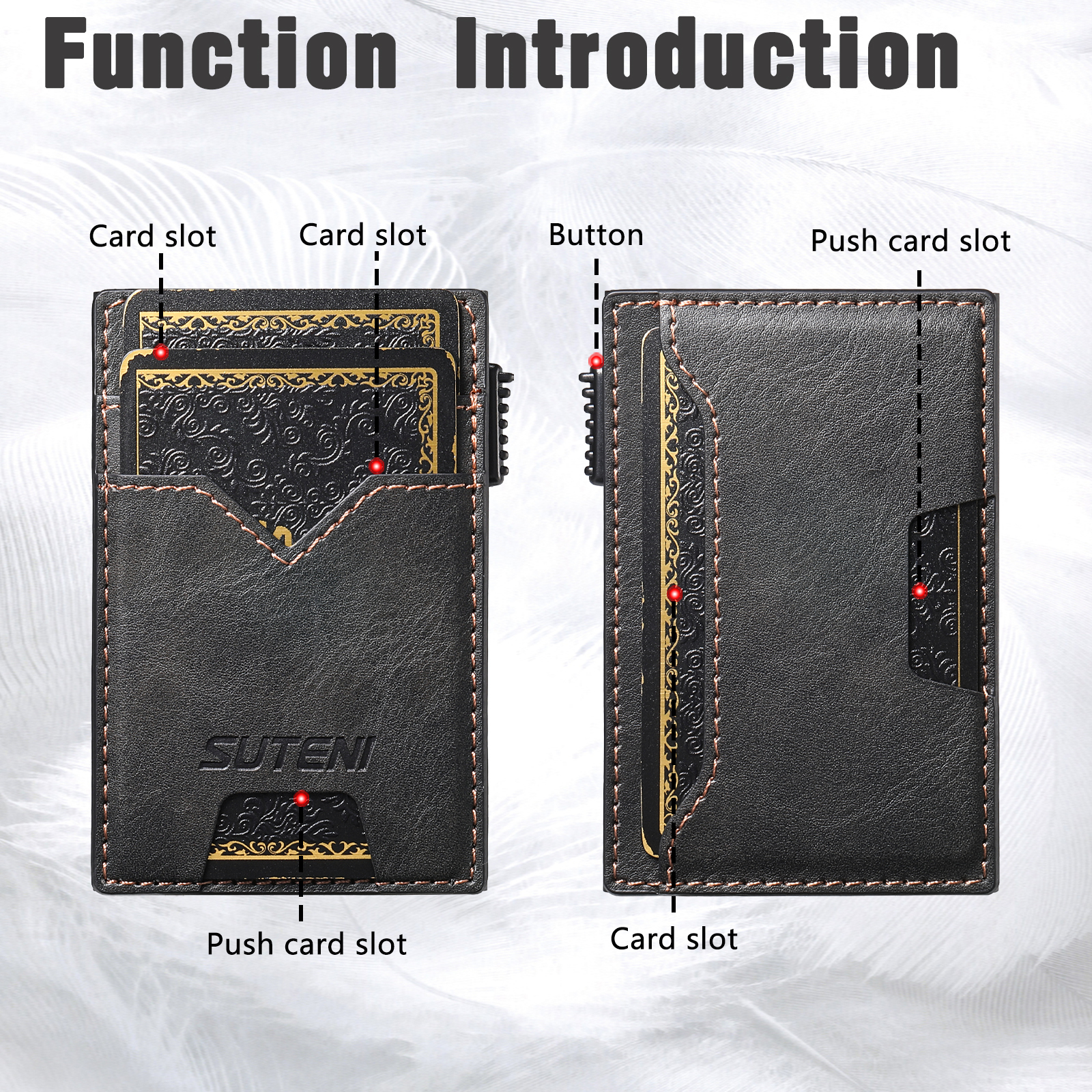 SUTENI KH5YL Card Slot Wallet Faux Leather Card Box Pressing The Button Automatically Ejects The Card