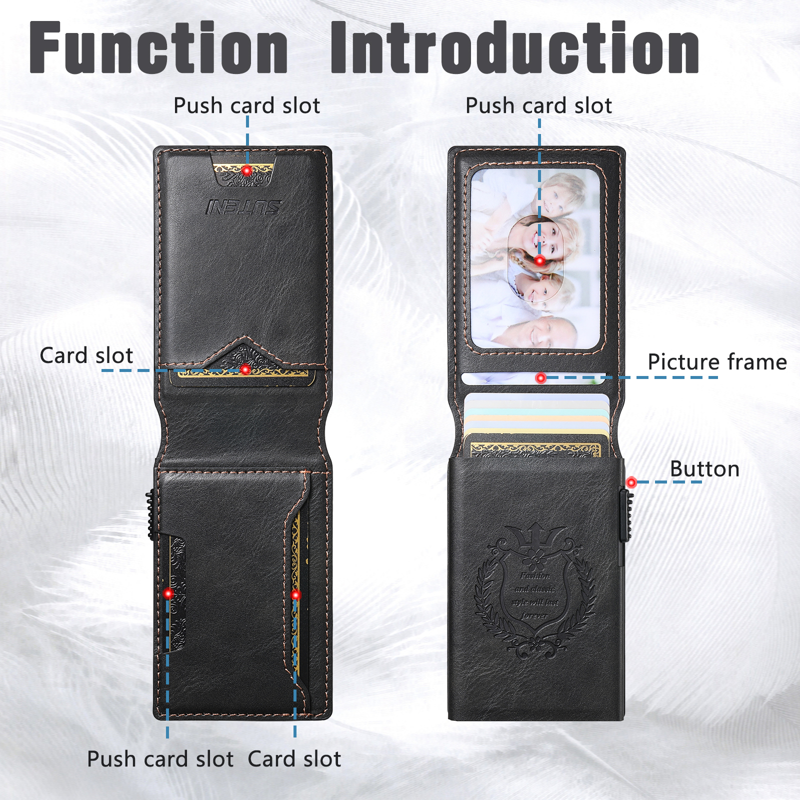 SUTENI KH6YL Card Slot Wallet Flip Cover Faux Leather Card Box Pressing The Button Automatically Ejects The Card
