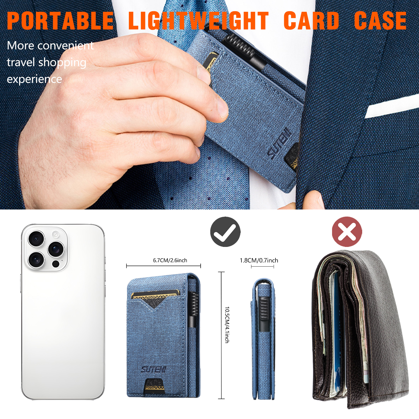 SUTENI KH6NZ Card Slot Wallet Flip Cover Faux Leather Card Box Pressing The Button Automatically Ejects The Card