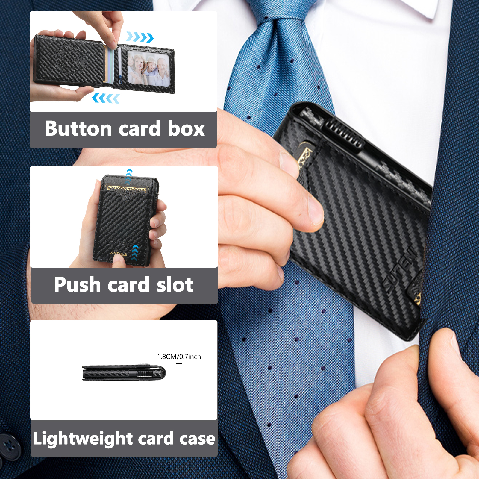 SUTENI KH6TXW Card Slot Wallet Flip Cover Faux Leather Card Box Pressing The Button Automatically Ejects The Card