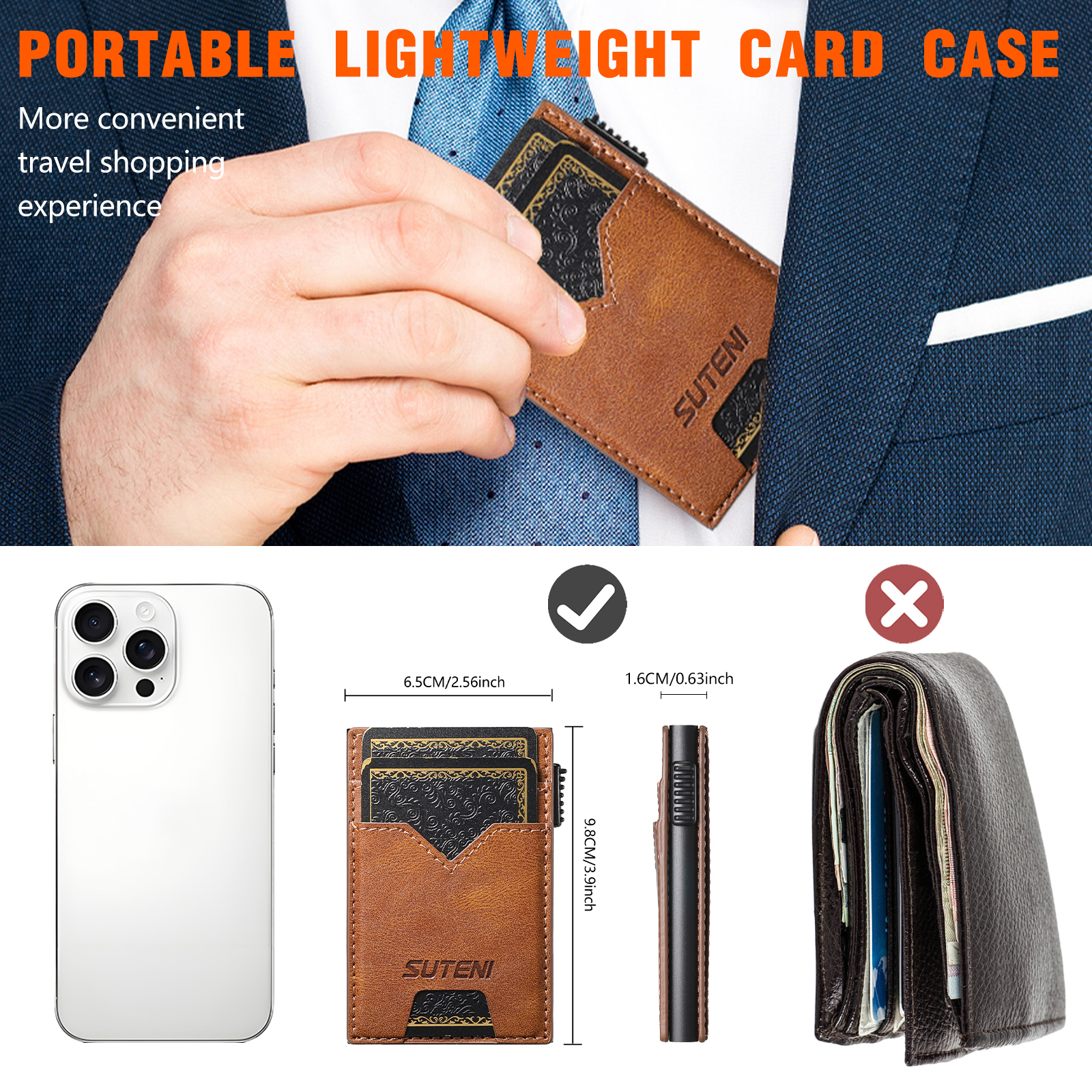 SUTENI KH5YL Card Slot Wallet Faux Leather Card Box Pressing The Button Automatically Ejects The Card