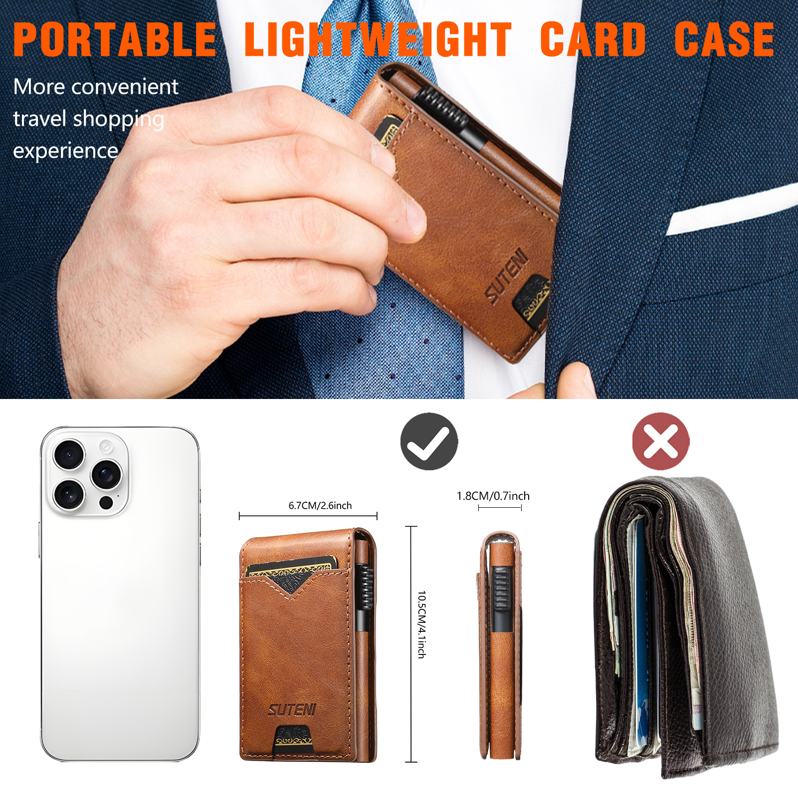 SUTENI KH6YL Card Slot Wallet Flip Cover Faux Leather Card Box Pressing The Button Automatically Ejects The Card
