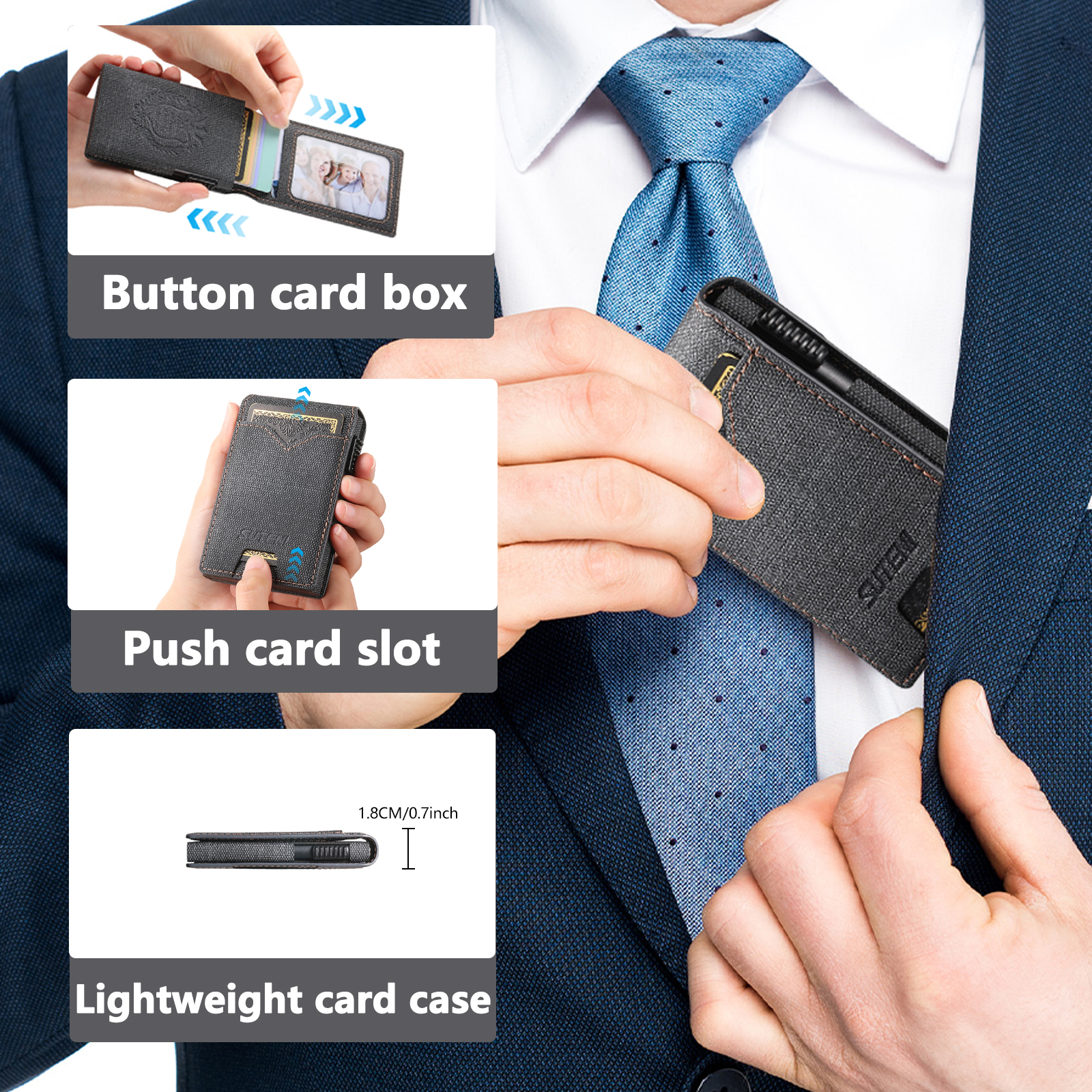 SUTENI KH6NZ Card Slot Wallet Flip Cover Faux Leather Card Box Pressing The Button Automatically Ejects The Card