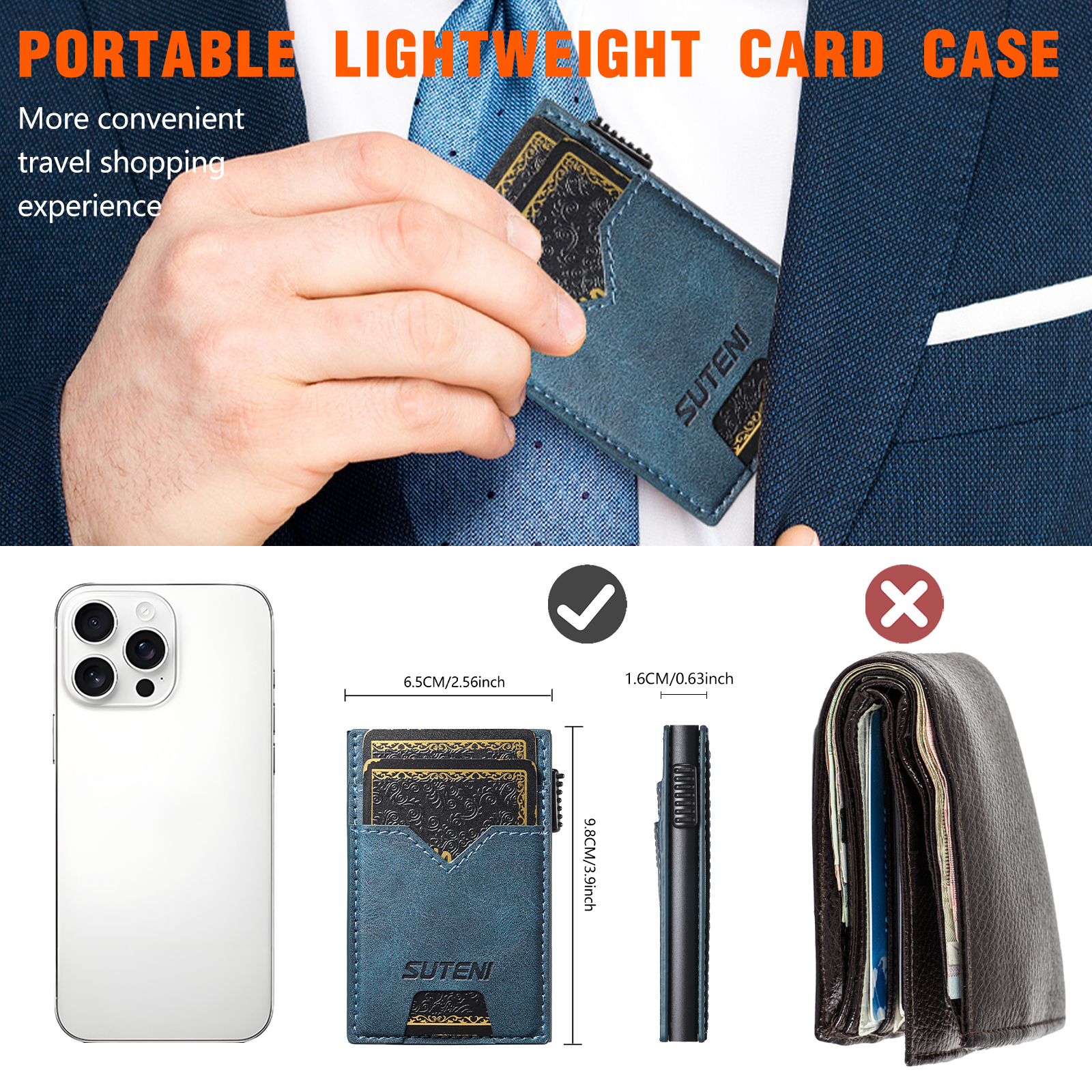 SUTENI KH5YL Card Slot Wallet Faux Leather Card Box Pressing The Button Automatically Ejects The Card