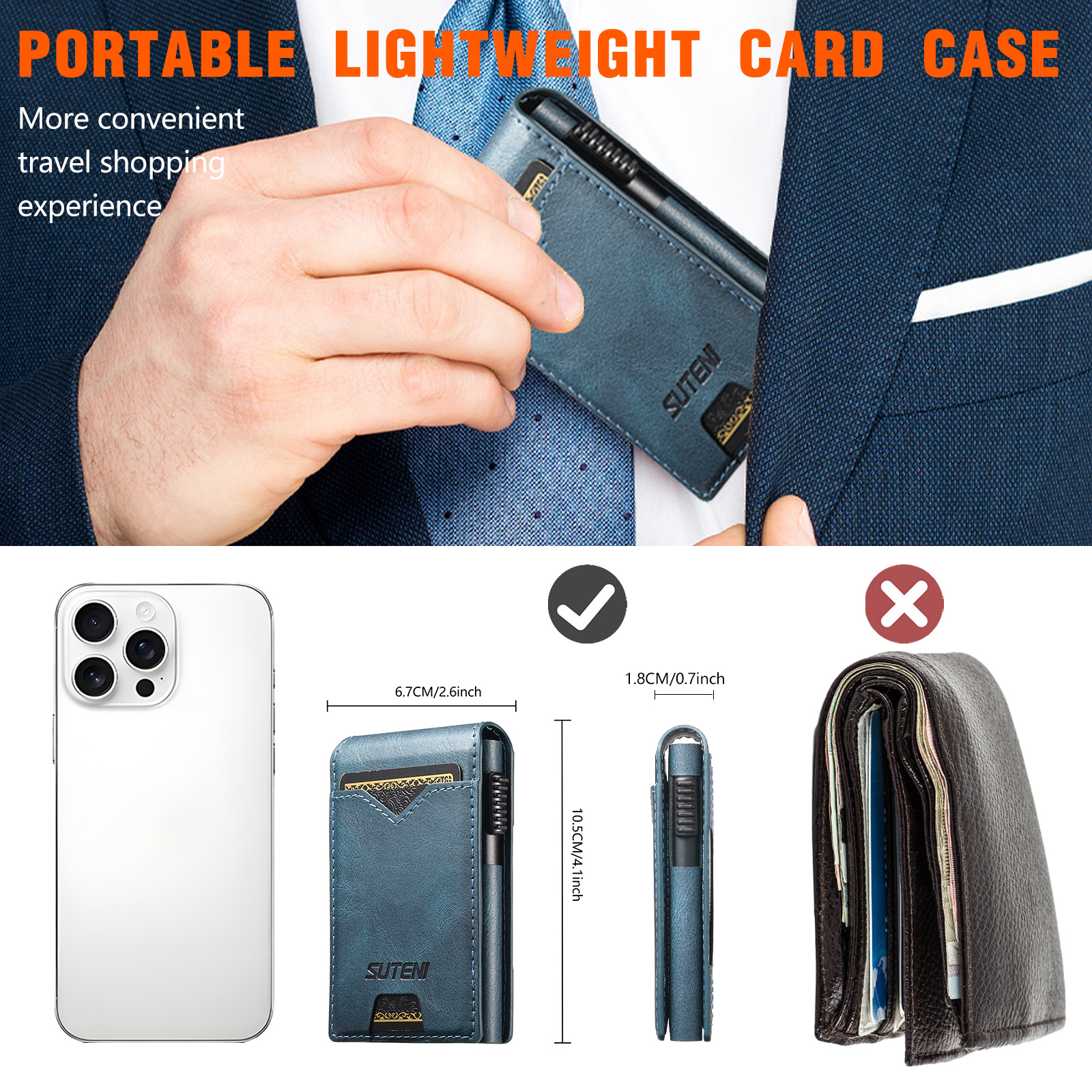 SUTENI KH6YL Card Slot Wallet Flip Cover Faux Leather Card Box Pressing The Button Automatically Ejects The Card