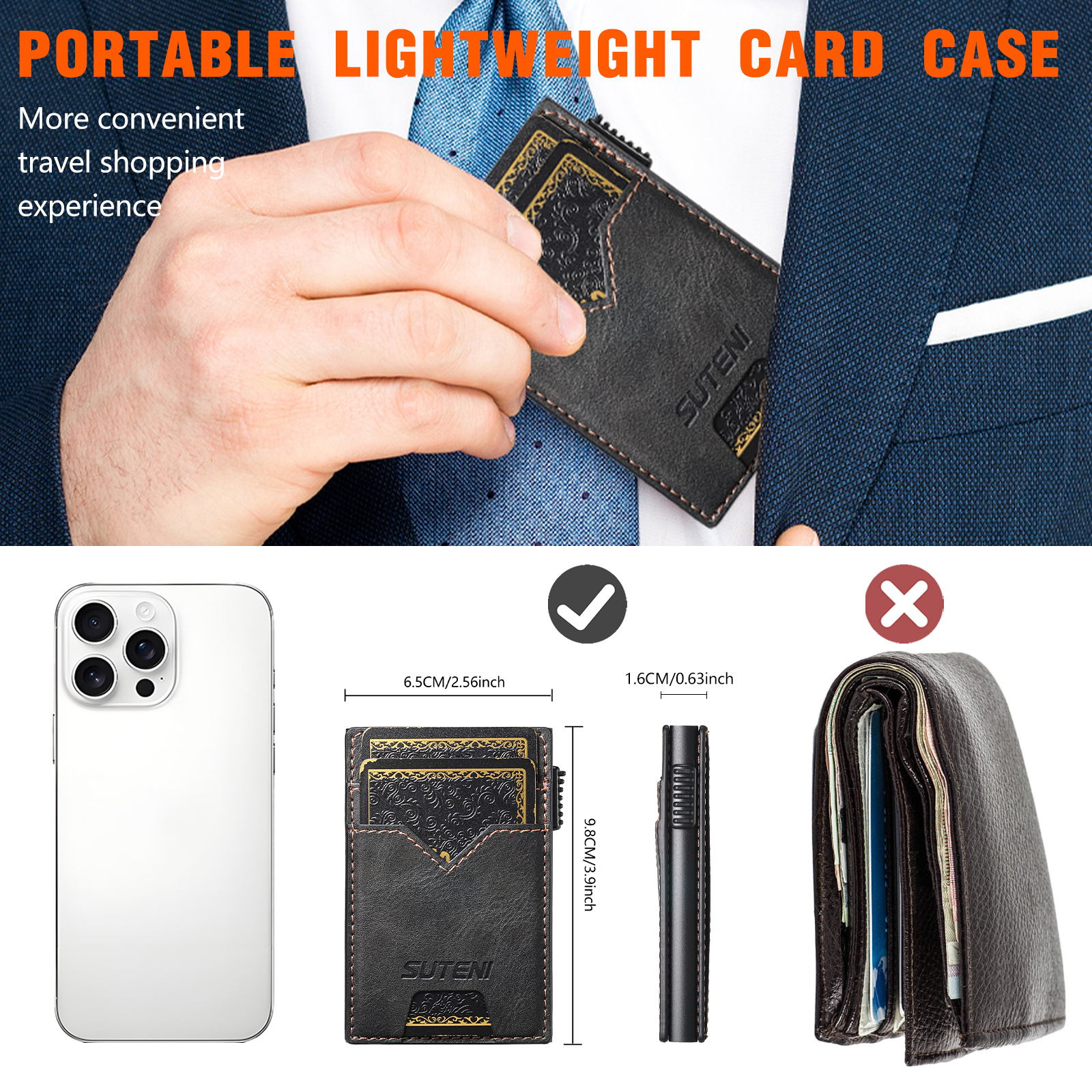 SUTENI KH5YL Card Slot Wallet Faux Leather Card Box Pressing The Button Automatically Ejects The Card