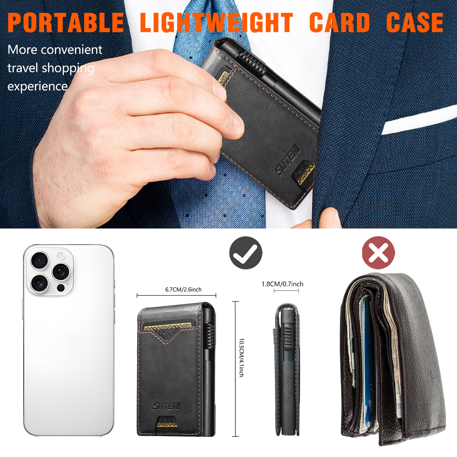 SUTENI KH6YL Card Slot Wallet Flip Cover Faux Leather Card Box Pressing The Button Automatically Ejects The Card