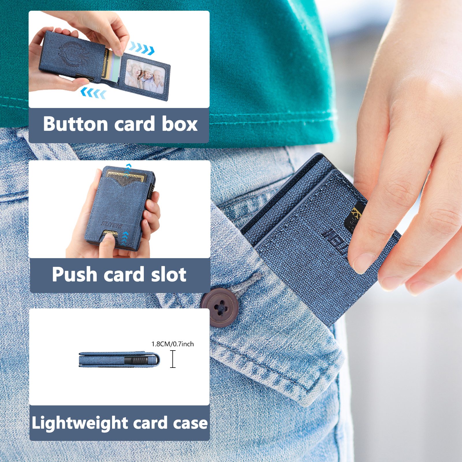 SUTENI KH6NZ Card Slot Wallet Flip Cover Faux Leather Card Box Pressing The Button Automatically Ejects The Card