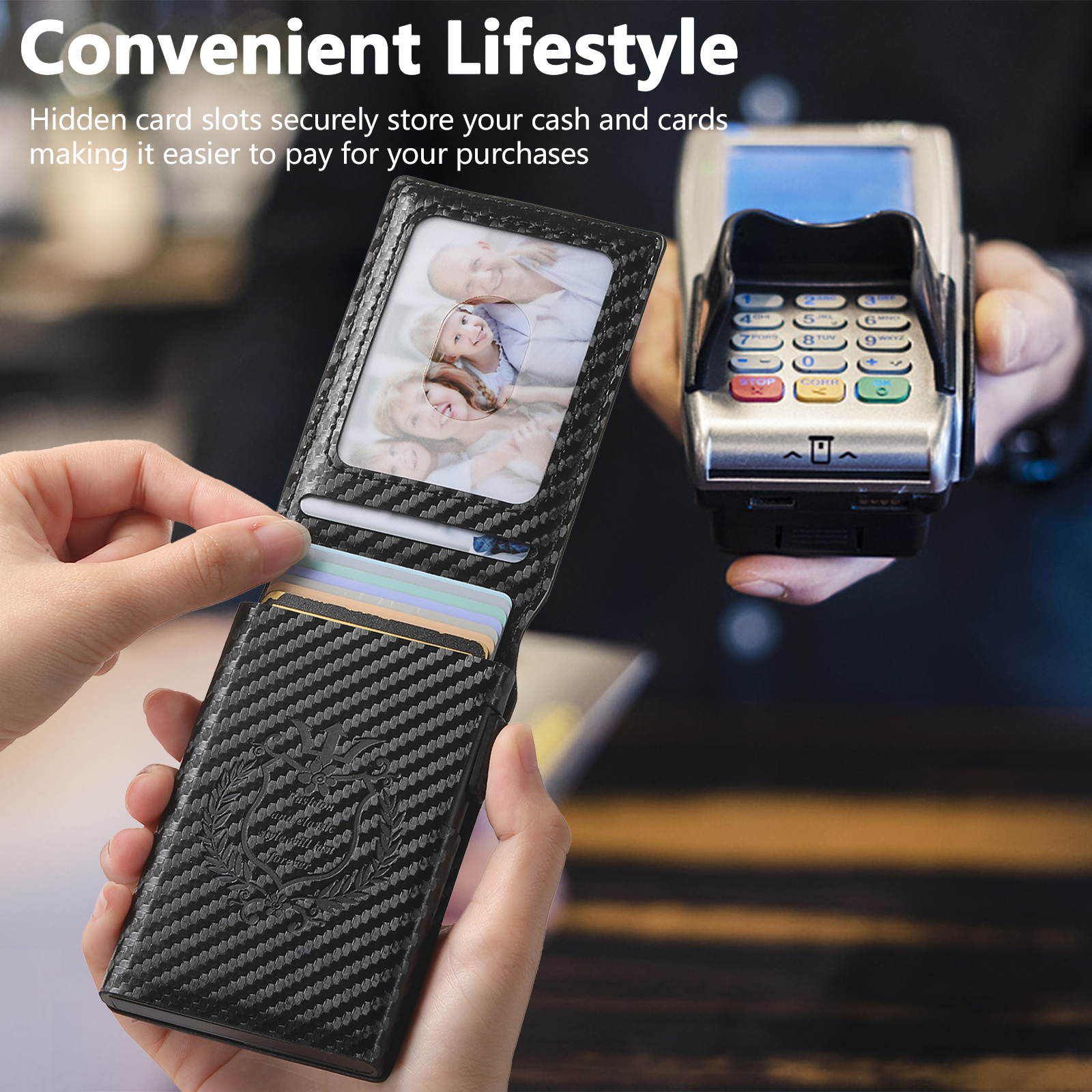 SUTENI KH6TXW Card Slot Wallet Flip Cover Faux Leather Card Box Pressing The Button Automatically Ejects The Card