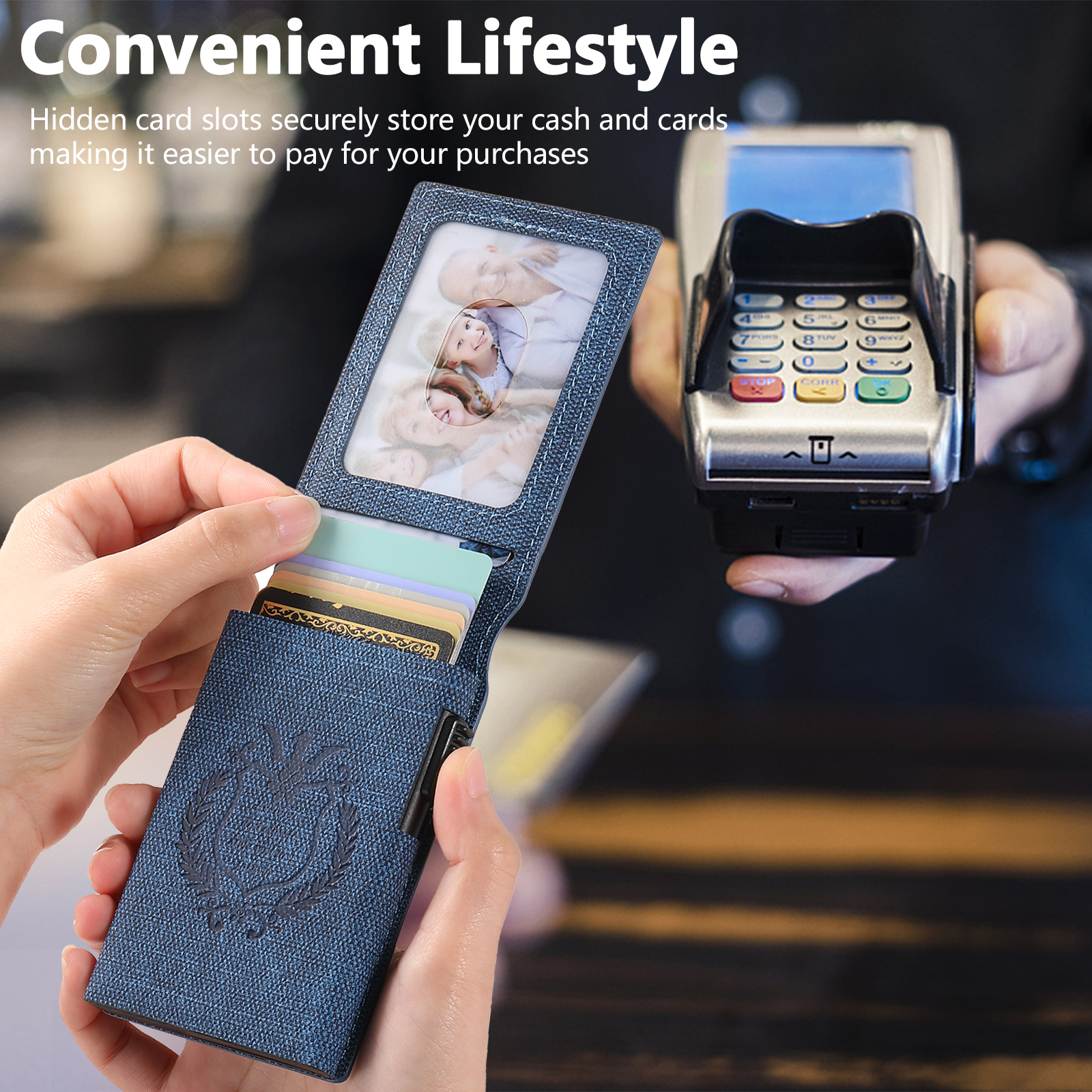 SUTENI KH6NZ Card Slot Wallet Flip Cover Faux Leather Card Box Pressing The Button Automatically Ejects The Card