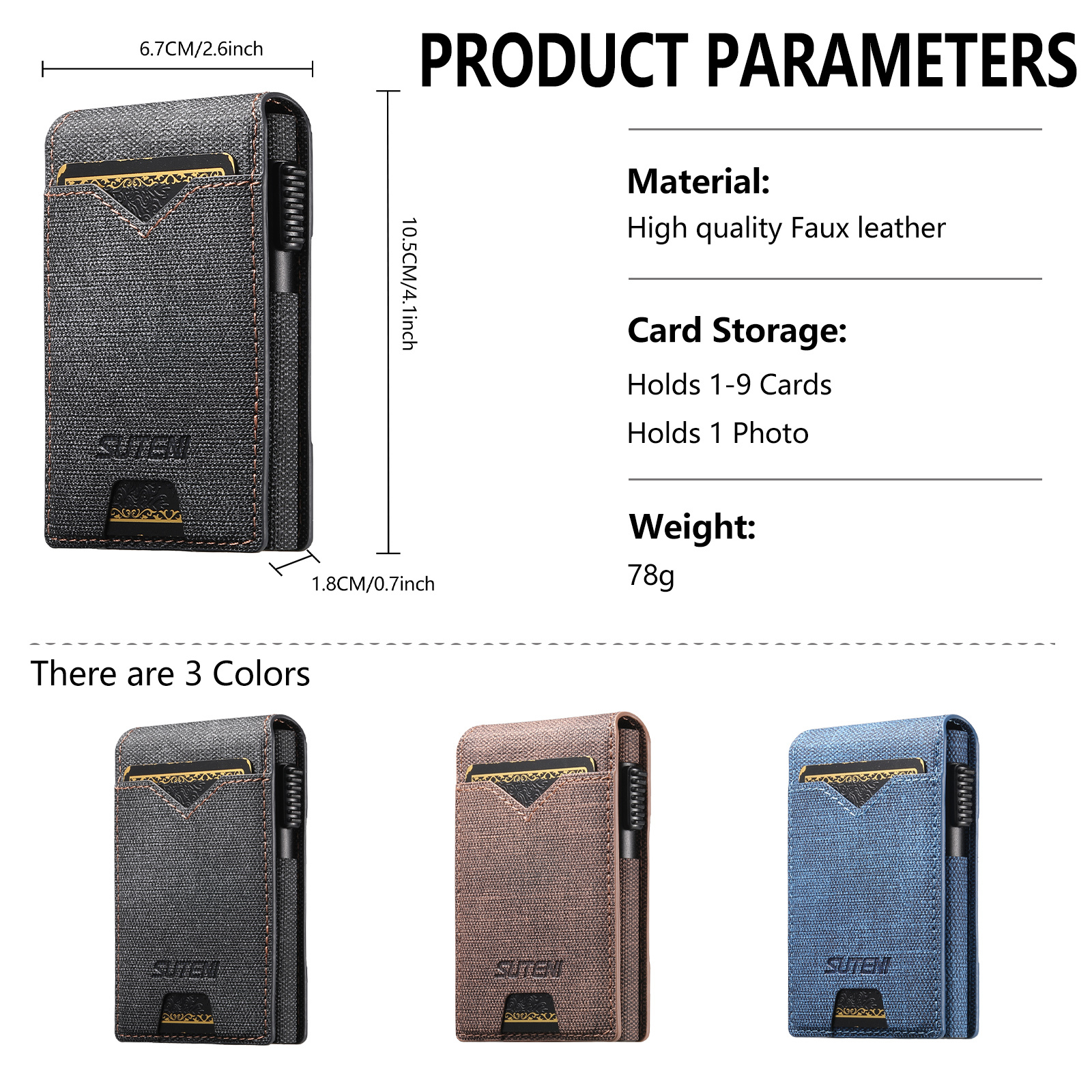 SUTENI KH6NZ Card Slot Wallet Flip Cover Faux Leather Card Box Pressing The Button Automatically Ejects The Card