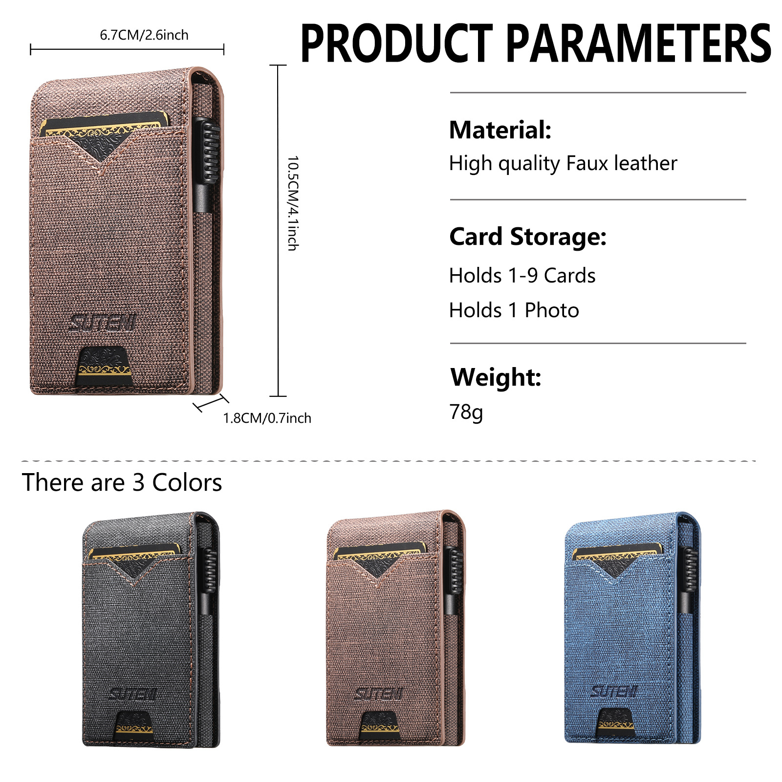 SUTENI KH6NZ Card Slot Wallet Flip Cover Faux Leather Card Box Pressing The Button Automatically Ejects The Card