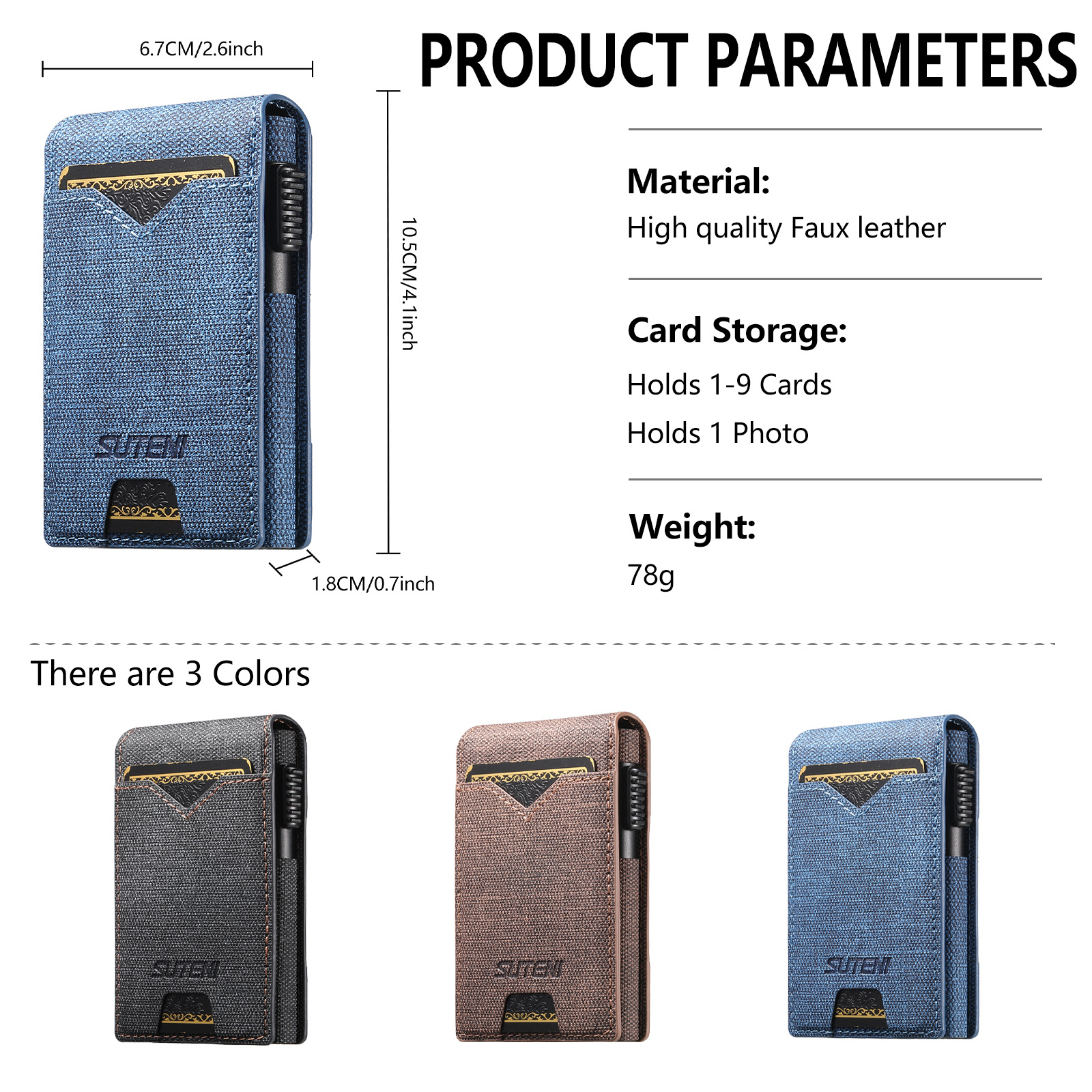 SUTENI KH6NZ Card Slot Wallet Flip Cover Faux Leather Card Box Pressing The Button Automatically Ejects The Card