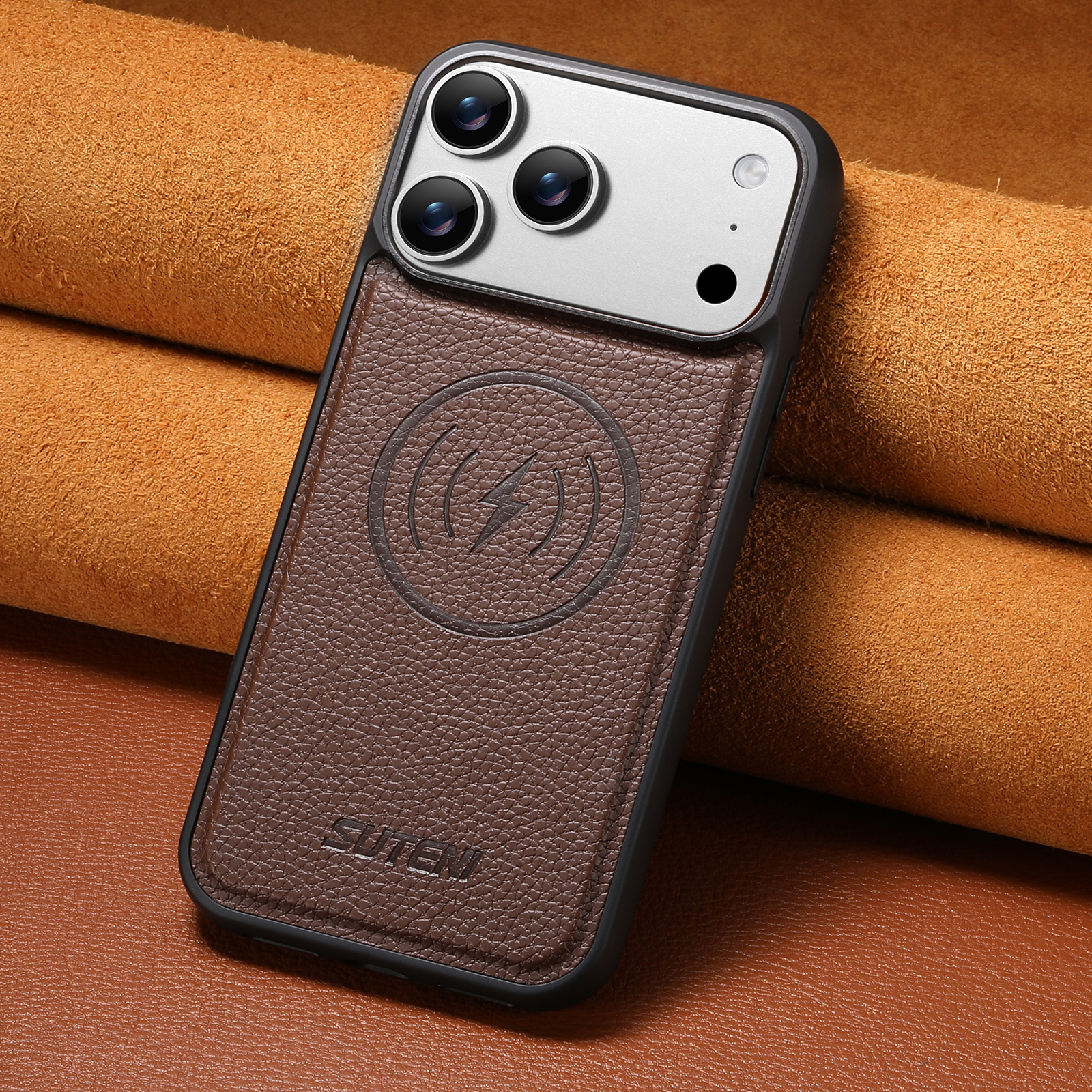 SUTENI G5DLZ Frosted Feel Faux Leather Magnet Wireless Charging Phone Case For iPhone 17 Pro Max 16 15 14 13