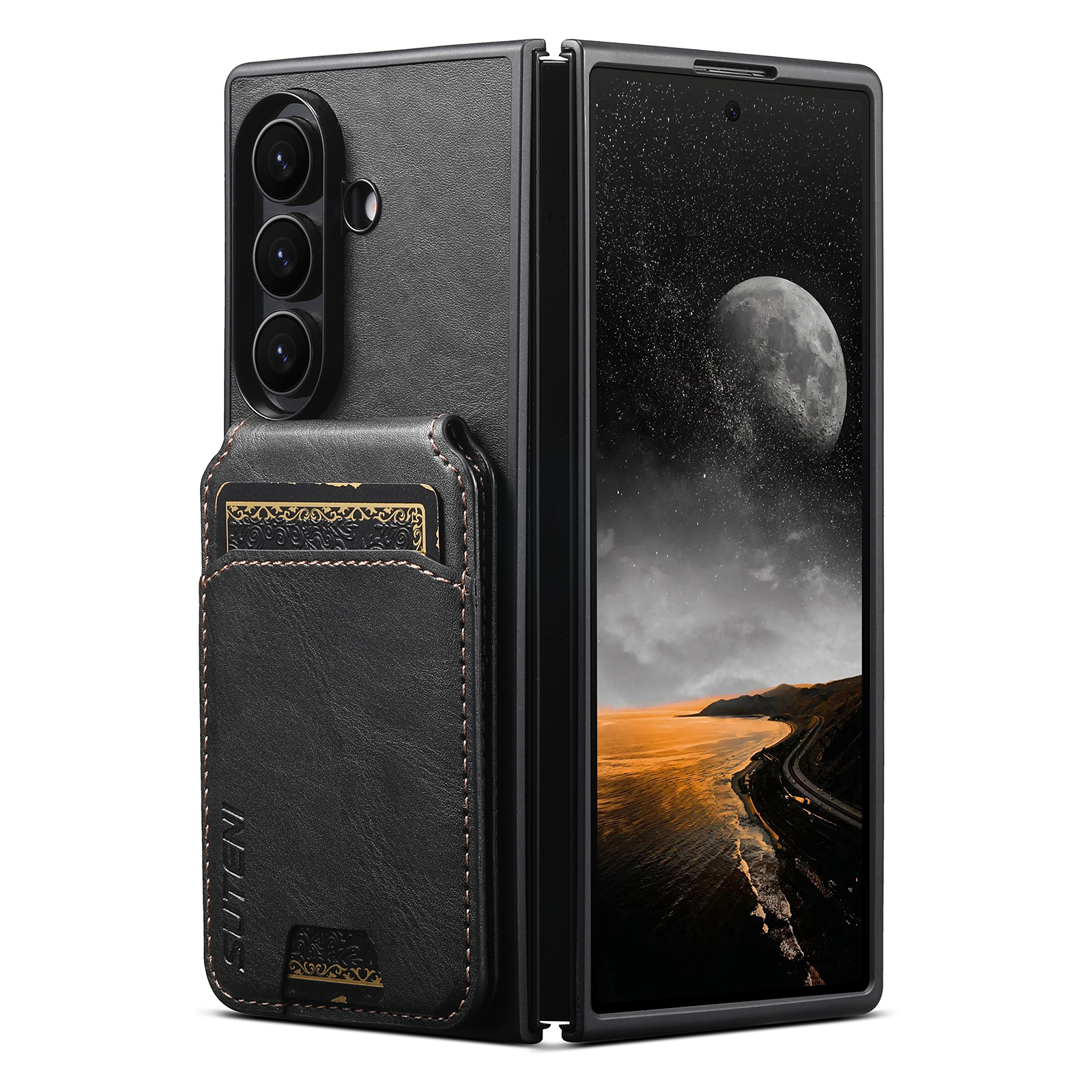 SUTENI H02YL Luxury Faux Leather Oil Wax Smooth Surface Phone Case Card Holder Stand For Samsung Galaxy Z Fold 8 Ultra 7 6 5