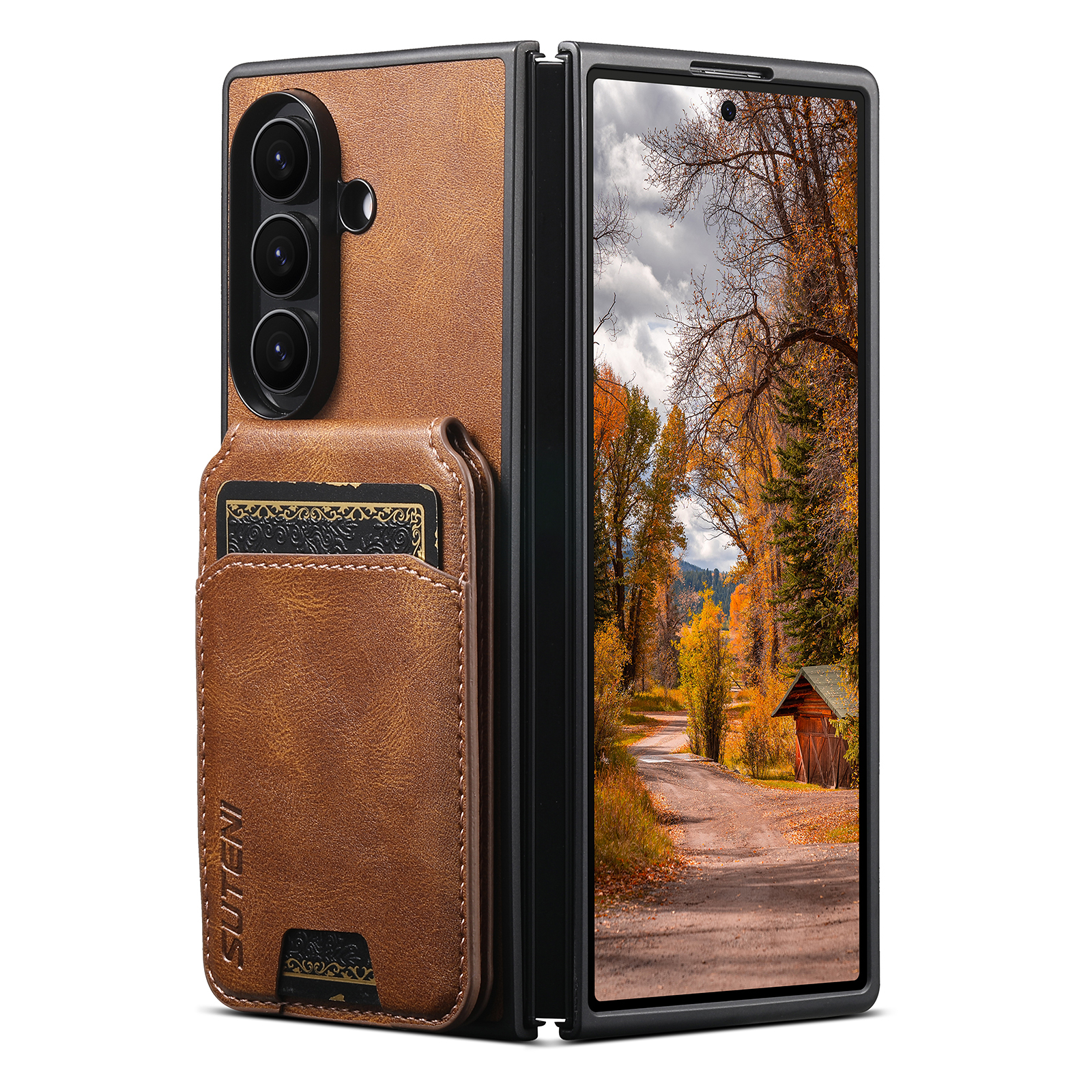 SUTENI H02YL Luxury Faux Leather Oil Wax Smooth Surface Phone Case Card Holder Stand For Samsung Galaxy Z Fold 7 6 5