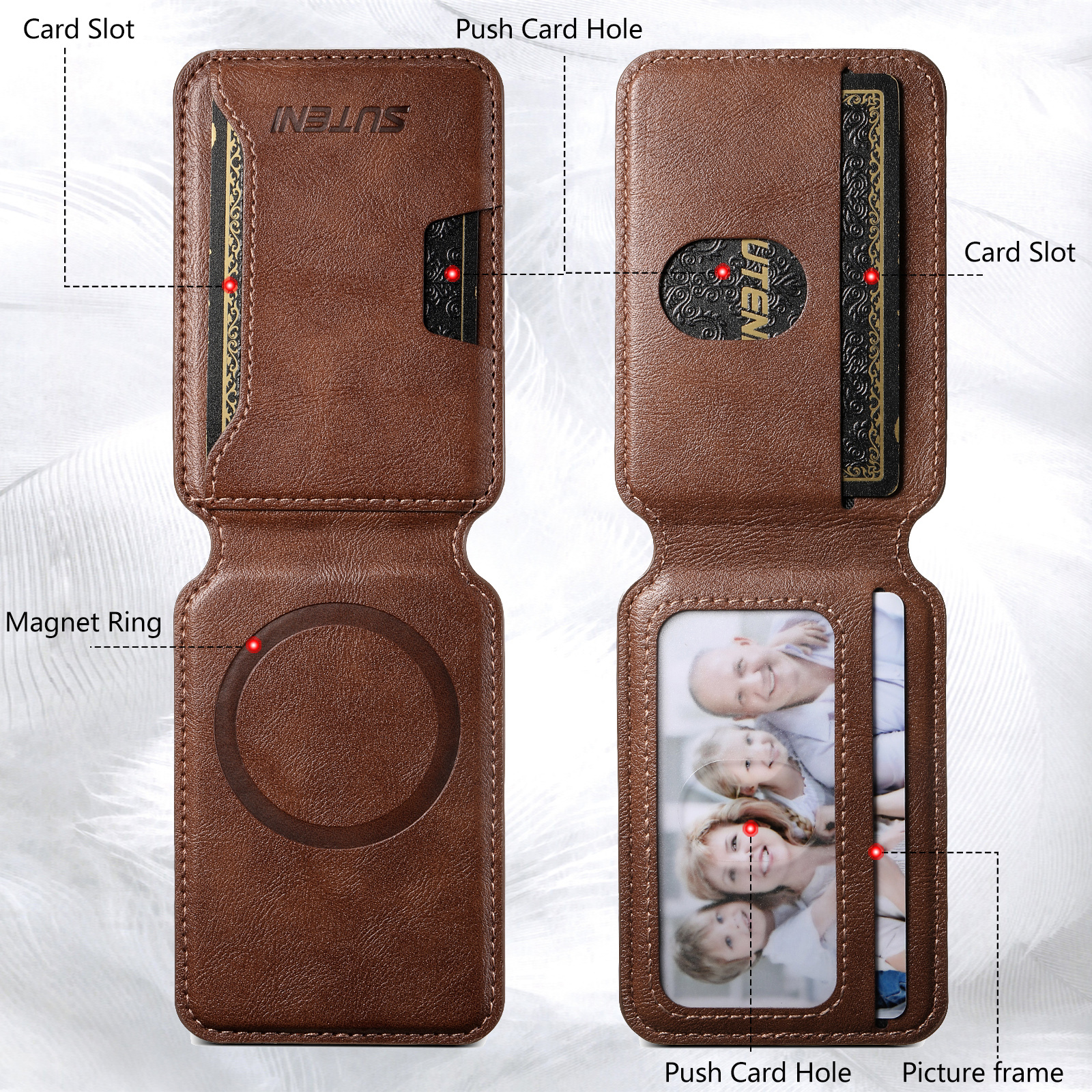 SUTENI S3 Mobile Phone Wallet Stand Magnet Flip Pocket Card Storage Luxury Faux Leather Bag Wallet
