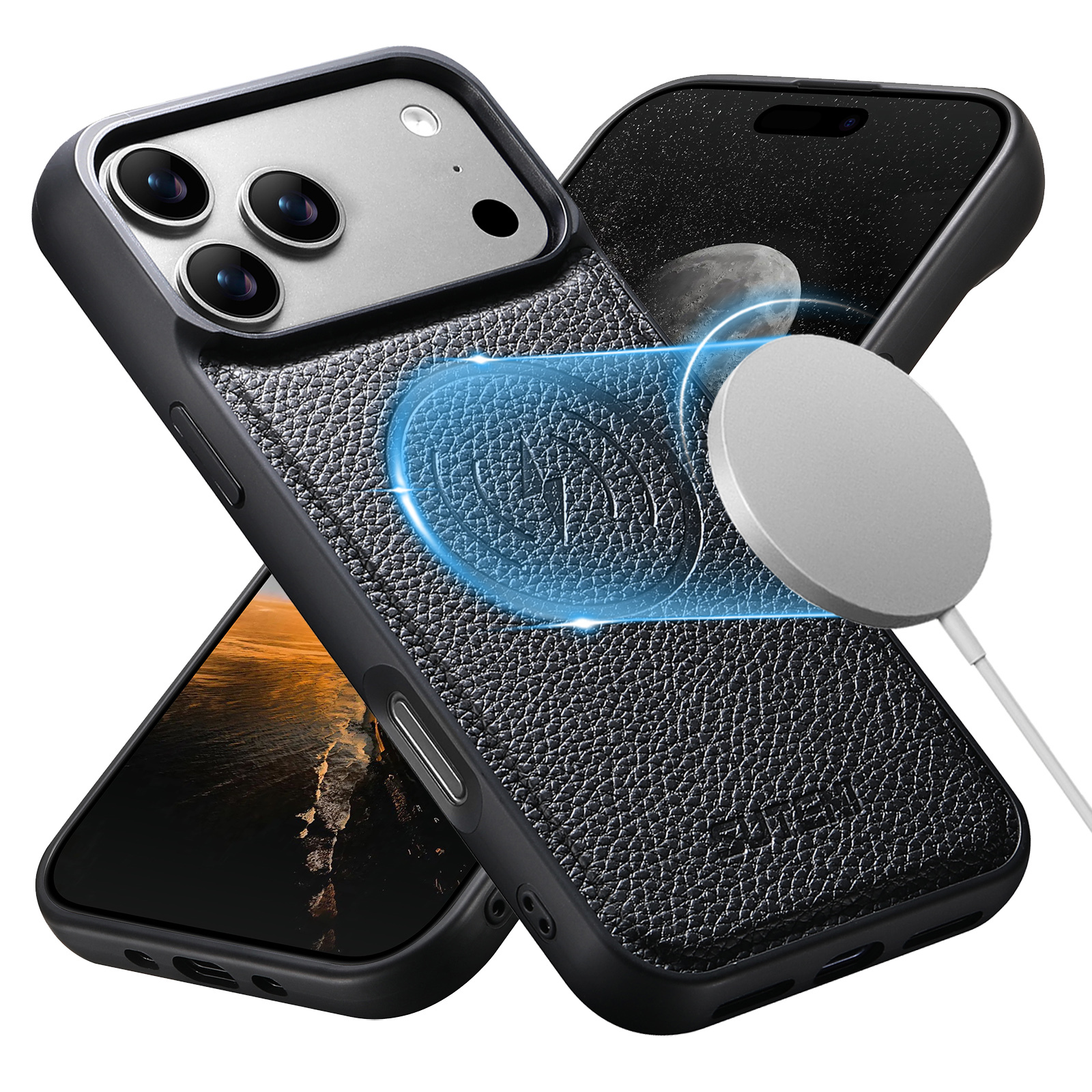 SUTENI G5DLZ Frosted Feel Faux Leather Magnet Wireless Charging Phone Case For iPhone 17 Pro Max 16 15 14 13
