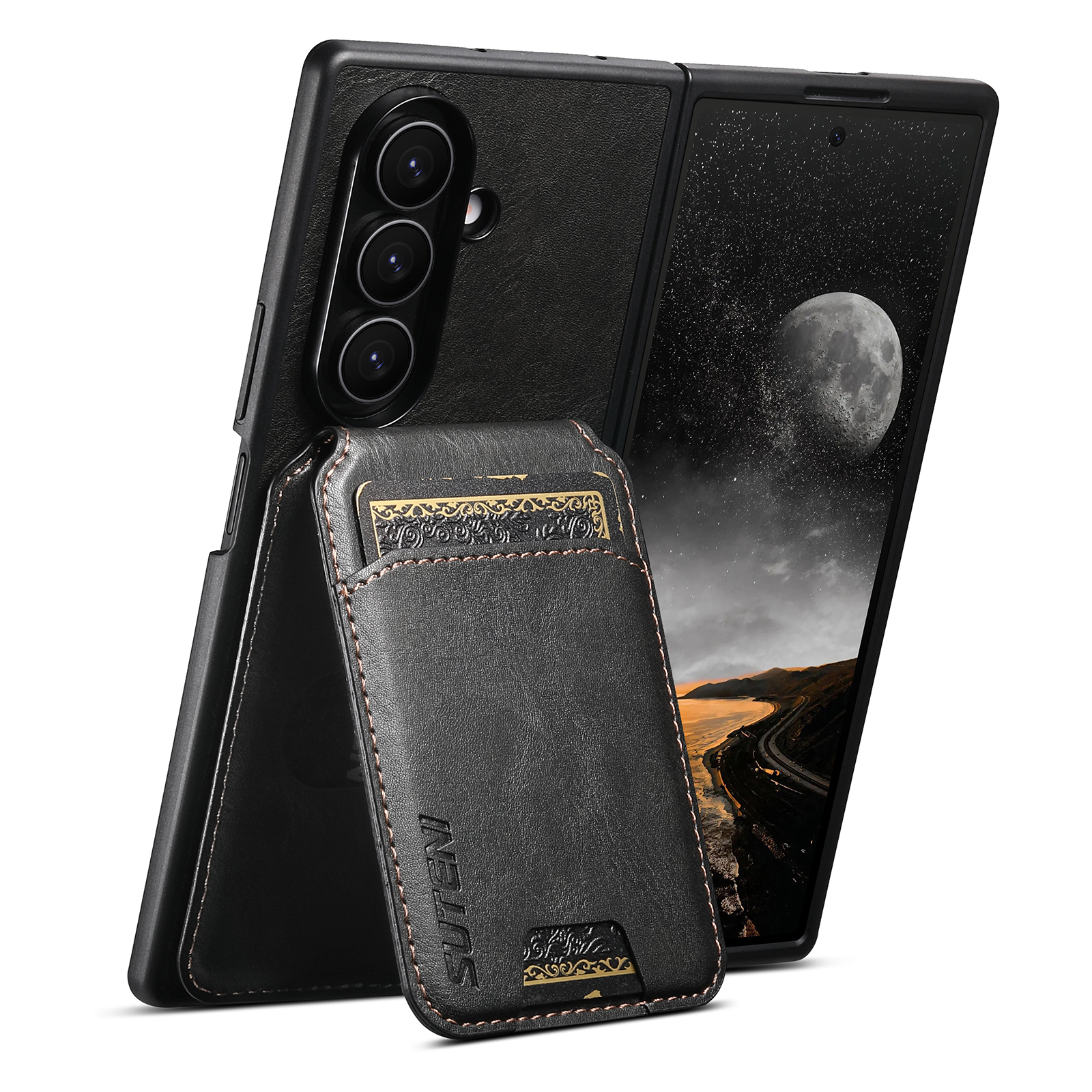 SUTENI H02YL Luxury Faux Leather Oil Wax Smooth Surface Phone Case Card Holder Stand For Samsung Galaxy Z Fold 7 6 5