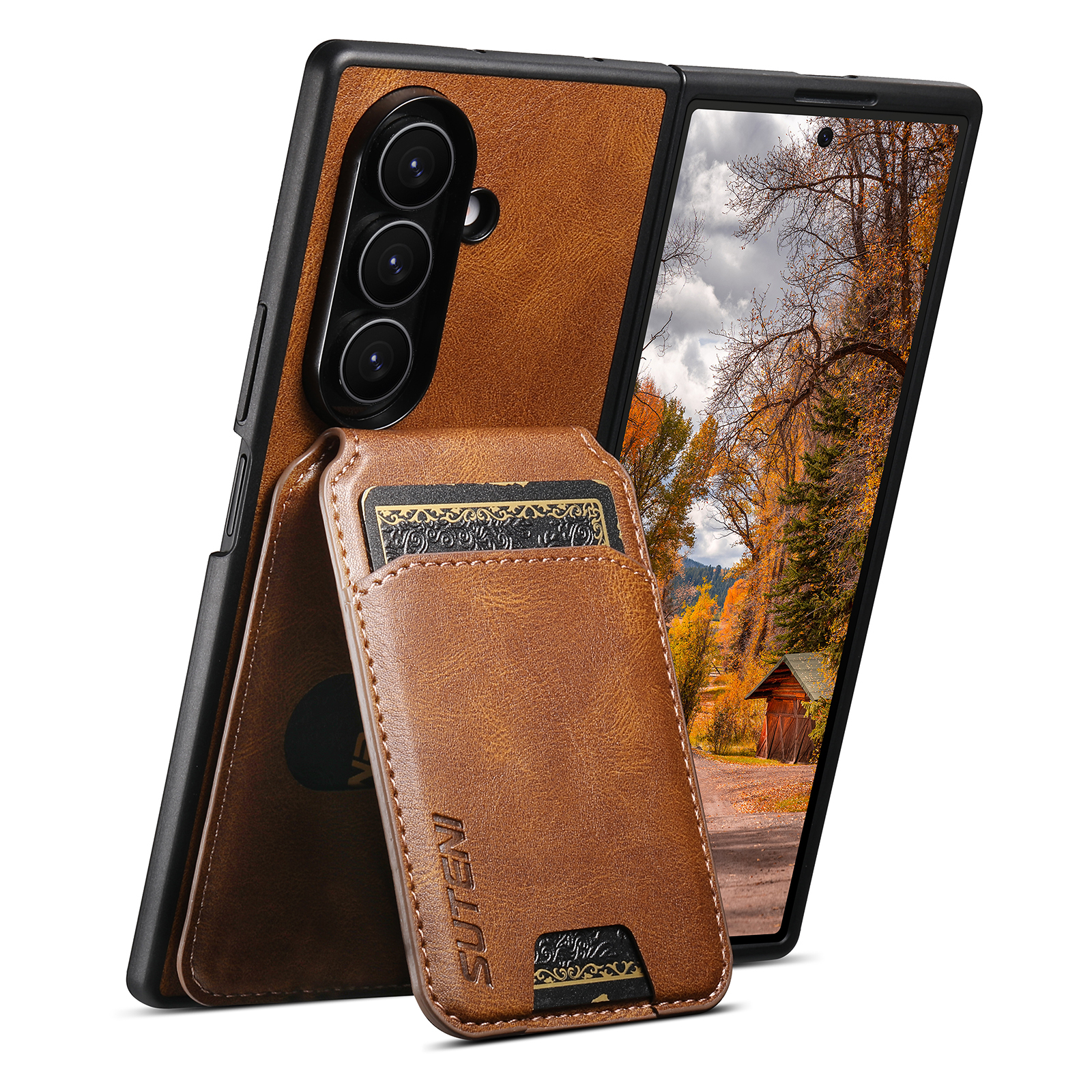 SUTENI H02YL Luxury Faux Leather Oil Wax Smooth Surface Phone Case Card Holder Stand For Samsung Galaxy Z Fold 7 6 5