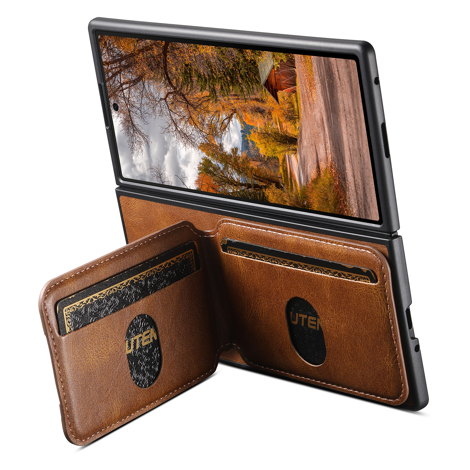 SUTENI H02YL Luxury Faux Leather Oil Wax Smooth Surface Phone Case Card Holder Stand For Samsung Galaxy Z Fold 7 6 5