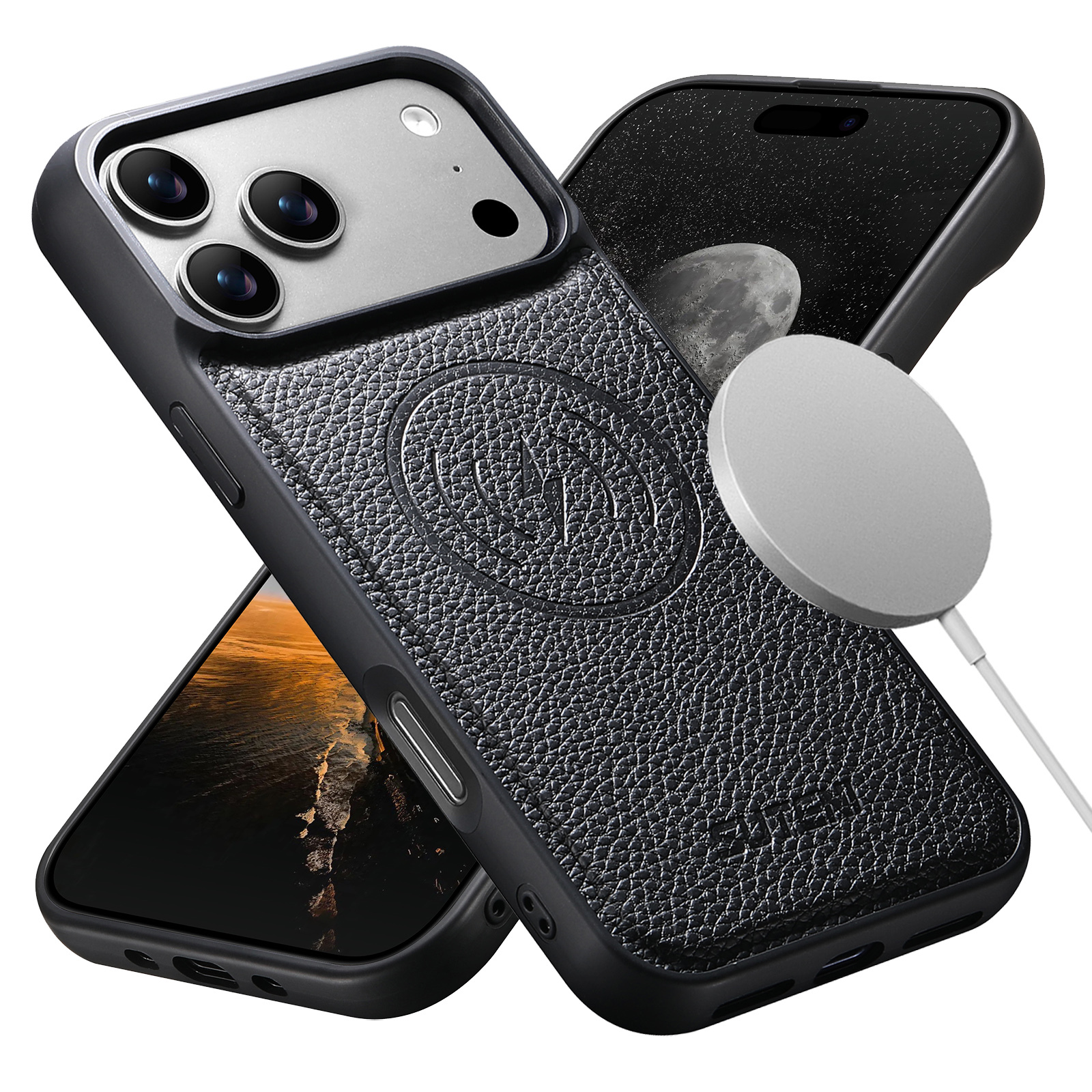 SUTENI G5DLZ Frosted Feel Faux Leather Magnet Wireless Charging Phone Case For iPhone 17 Pro Max 16 15 14 13