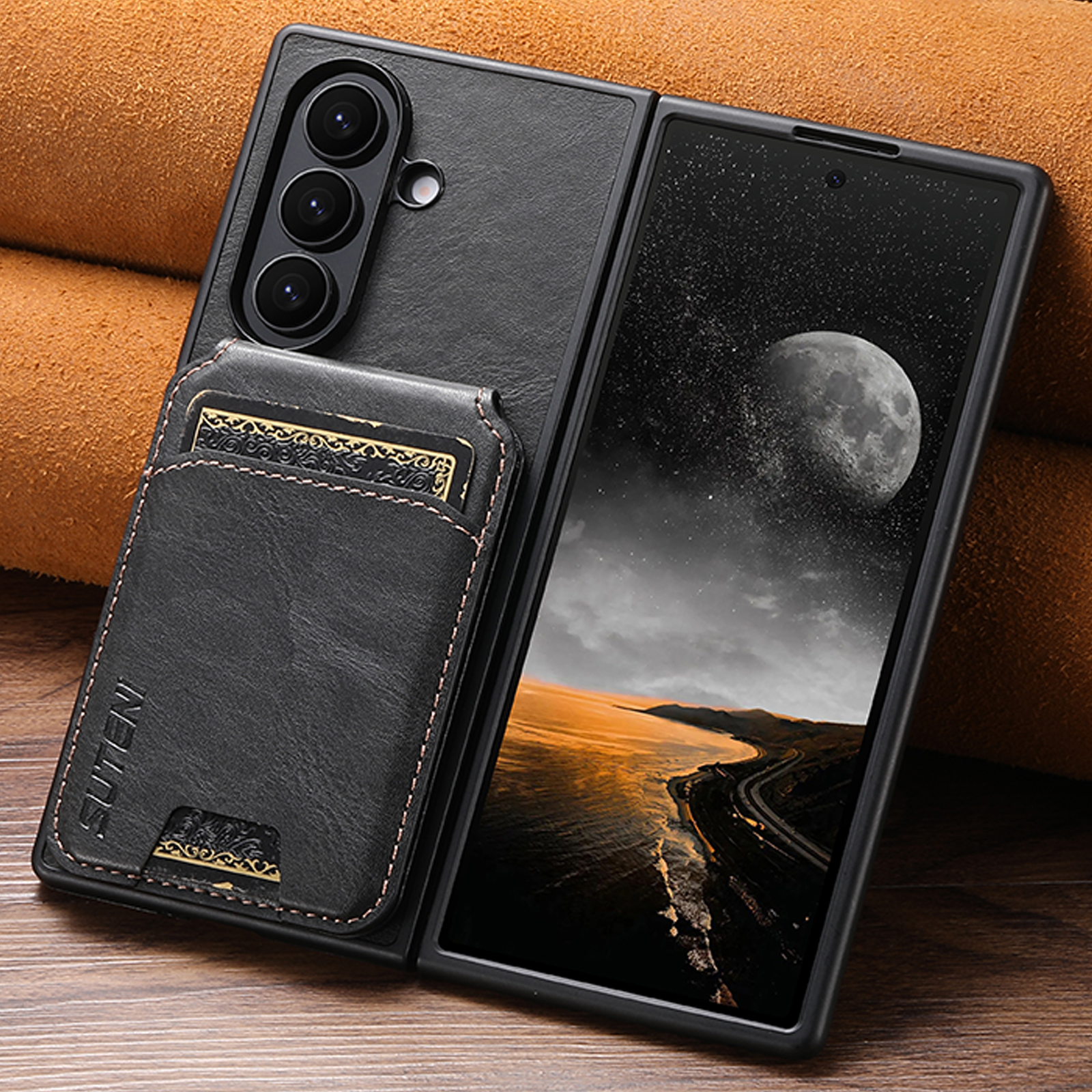 SUTENI H02YL Luxury Faux Leather Oil Wax Smooth Surface Phone Case Card Holder Stand For Samsung Galaxy Z Fold 7 6 5