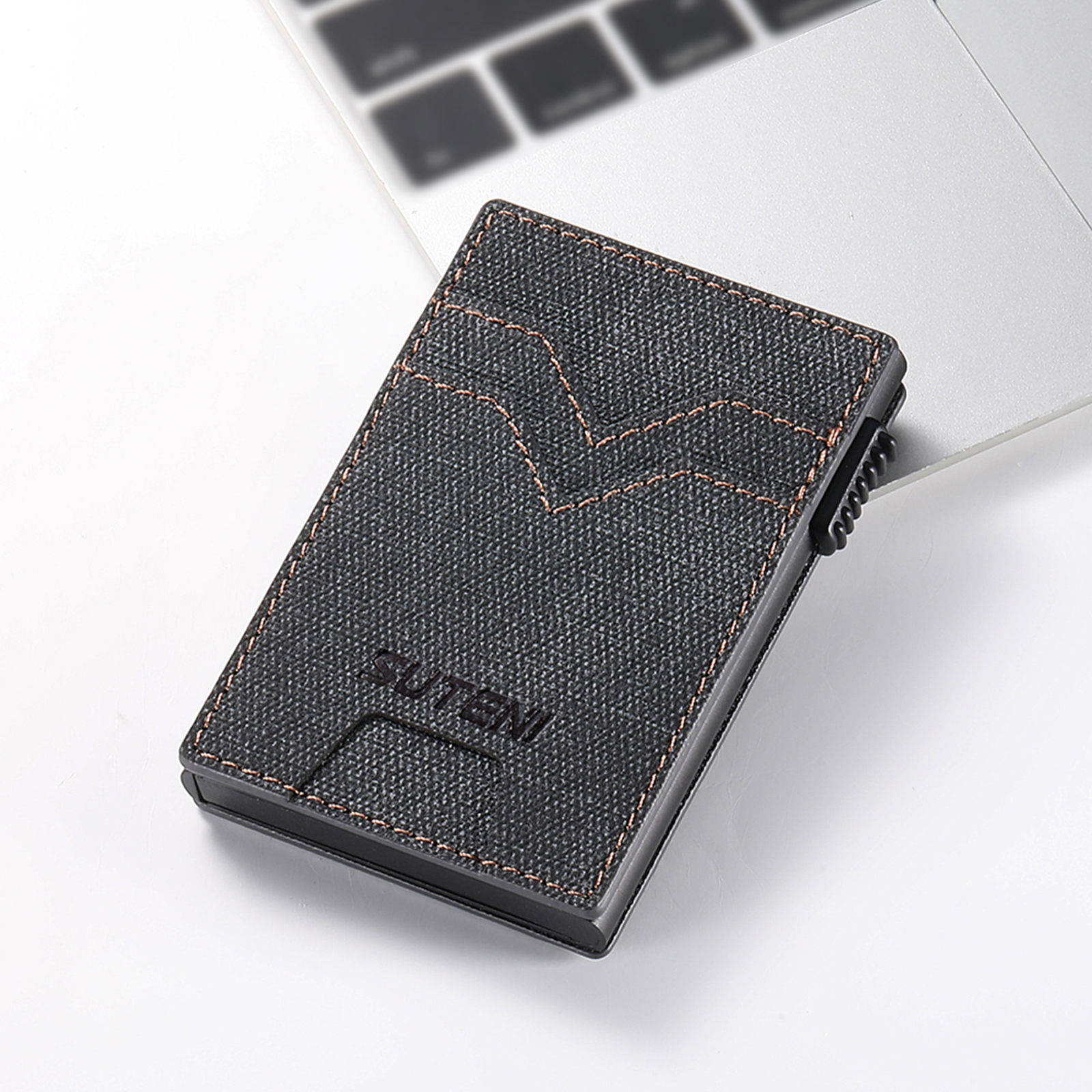 SUTENI KH5NZ Card Slot Wallet Faux Leather Card Box Pressing The Button Automatically Ejects The Card