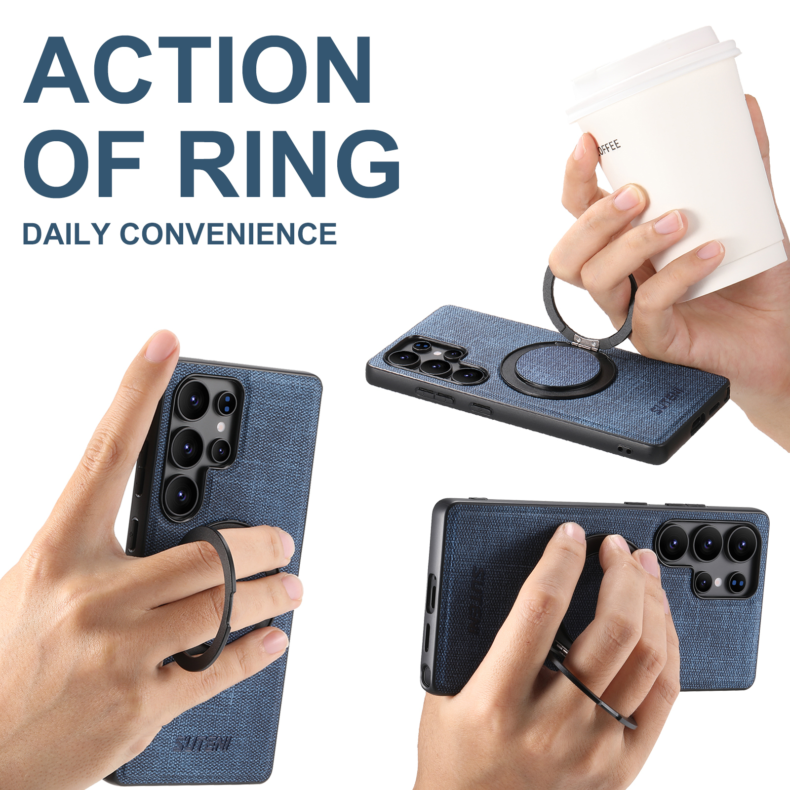SUTENI G3NZ Magnet Wireless Charging Phone Case Faux Leather 360° Rotating Stand Ring Buckle Frosted Feel For Samsung Galaxy S26Ultra S25 S24 S23 S22