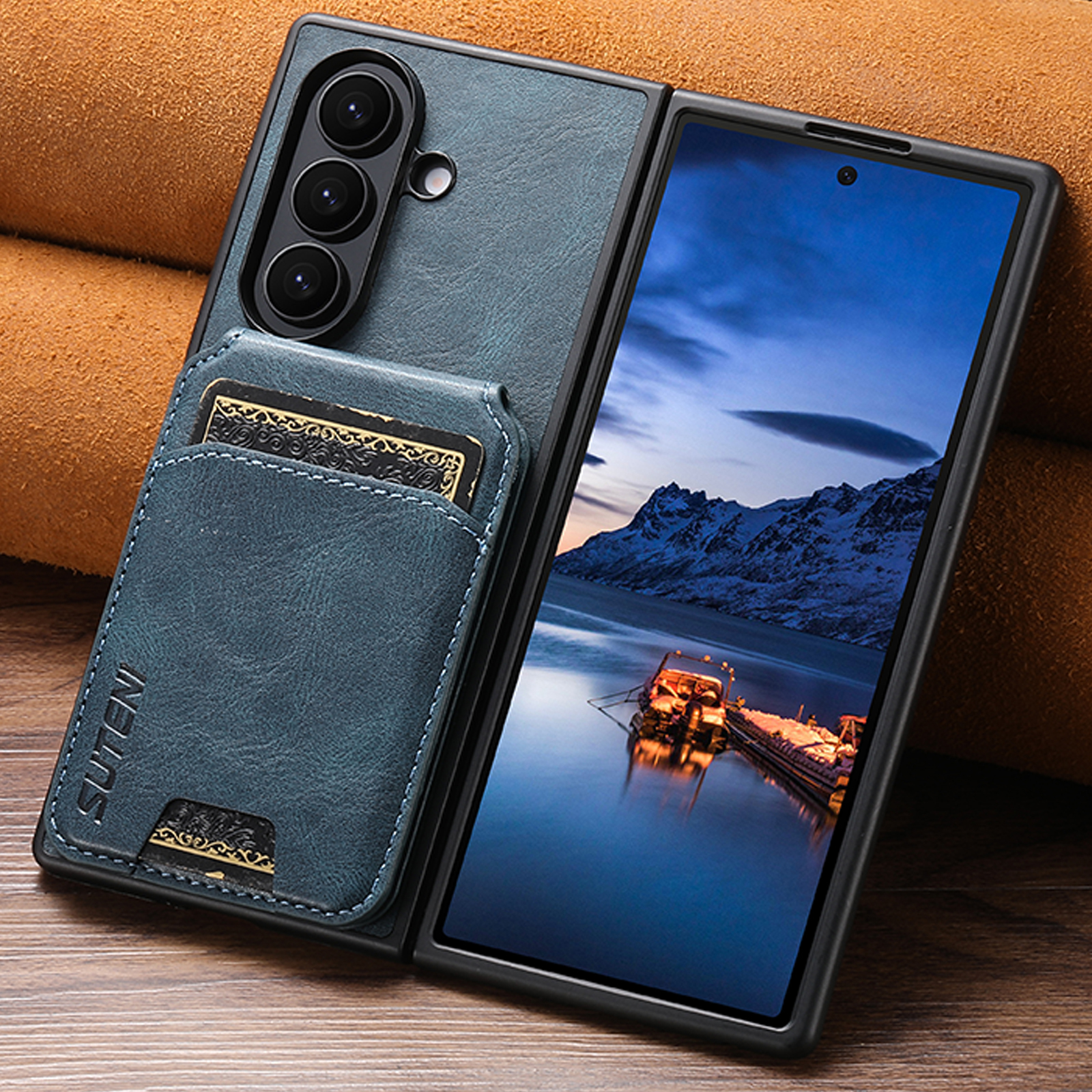 SUTENI H02YL Luxury Faux Leather Oil Wax Smooth Surface Phone Case Card Holder Stand For Samsung Galaxy Z Fold 8 Ultra 7 6 5