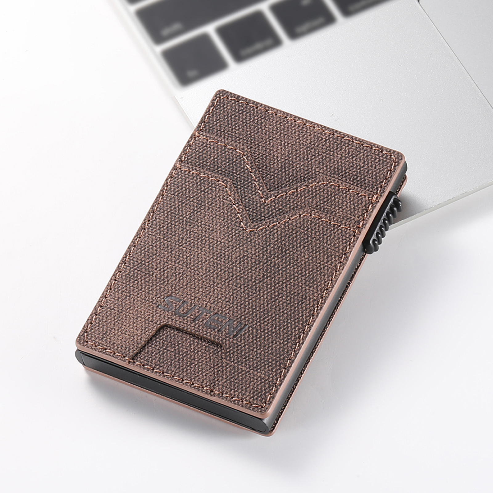 SUTENI KH5NZ Card Slot Wallet Faux Leather Card Box Pressing The Button Automatically Ejects The Card