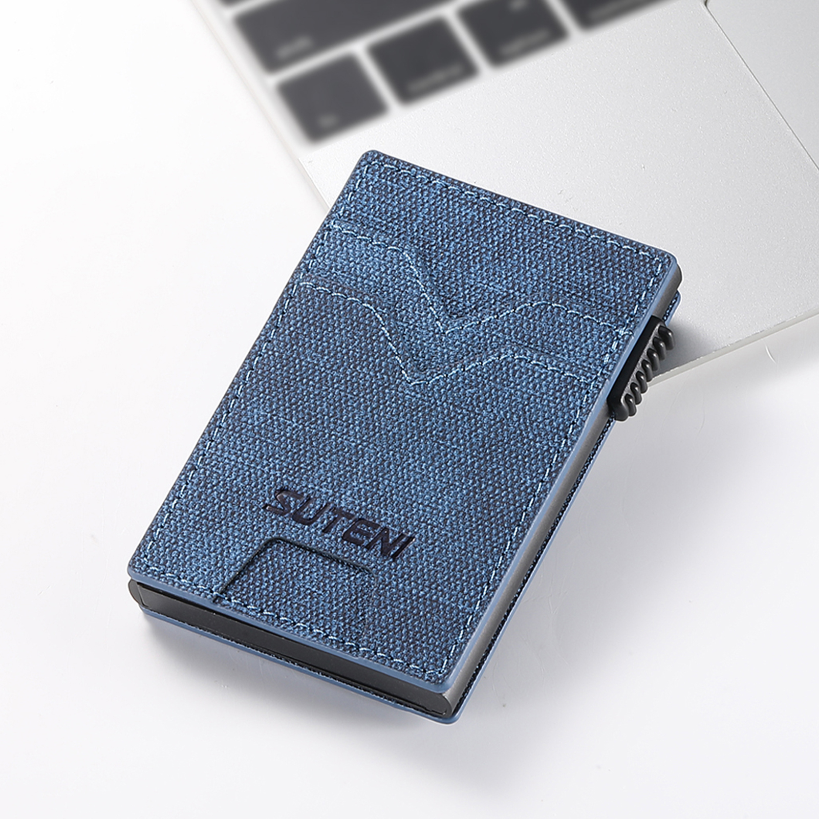 SUTENI KH5NZ Card Slot Wallet Faux Leather Card Box Pressing The Button Automatically Ejects The Card
