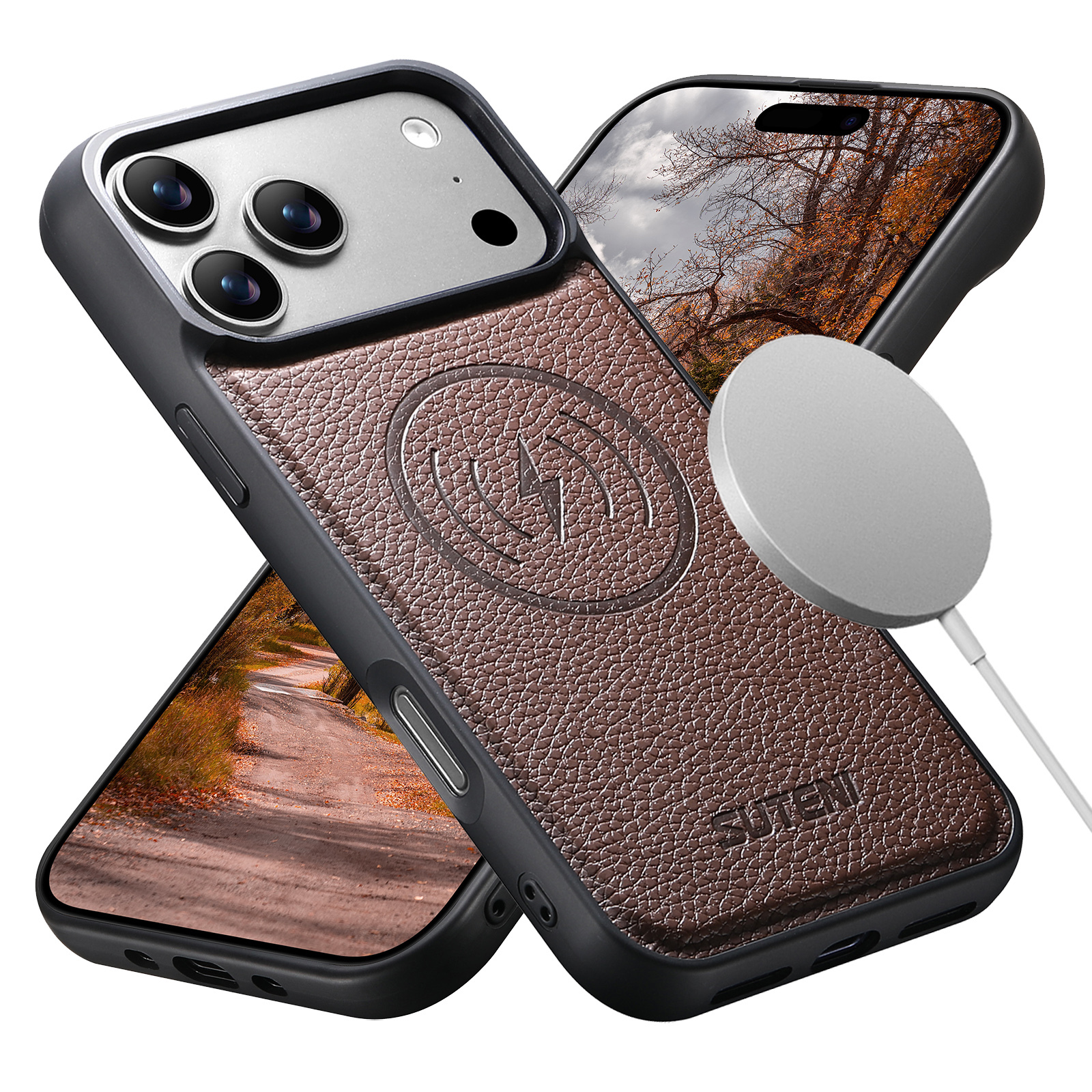 SUTENI G5DLZ Frosted Feel Faux Leather Magnet Wireless Charging Phone Case For iPhone 17 Pro Max 16 15 14 13