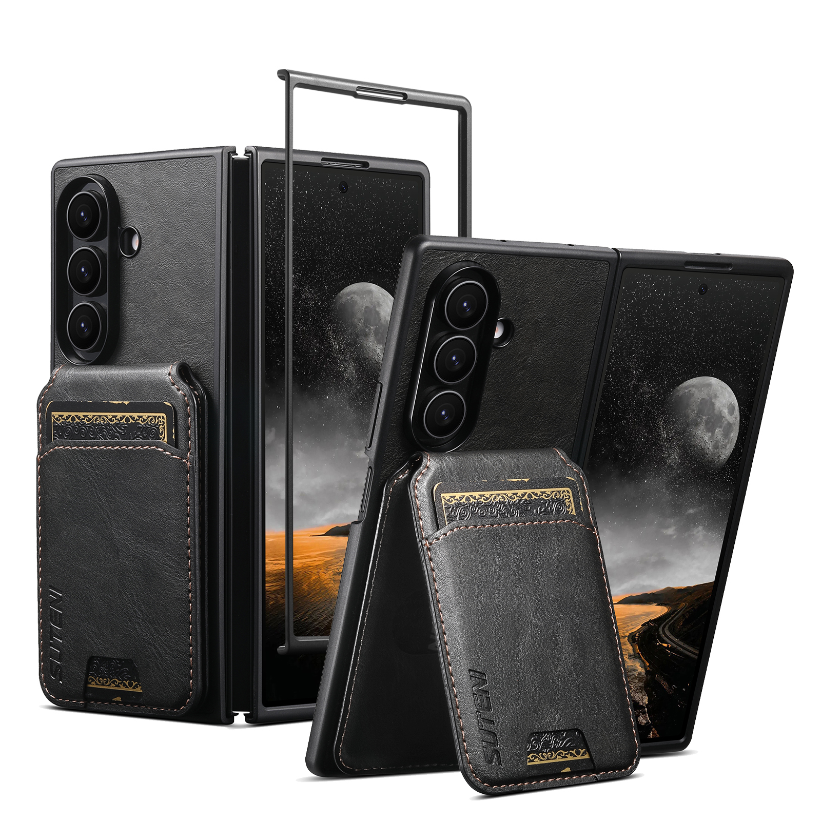 SUTENI H02YL Luxury Faux Leather Oil Wax Smooth Surface Phone Case Card Holder Stand For Samsung Galaxy Z Fold 7 6 5