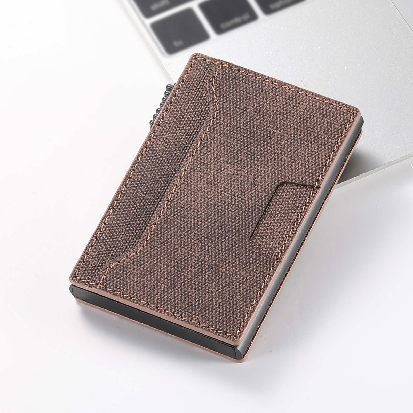 SUTENI KH5NZ Card Slot Wallet Faux Leather Card Box Pressing The Button Automatically Ejects The Card