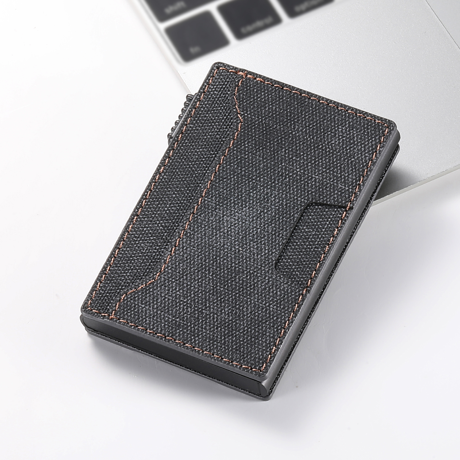 SUTENI KH5NZ Card Slot Wallet Faux Leather Card Box Pressing The Button Automatically Ejects The Card