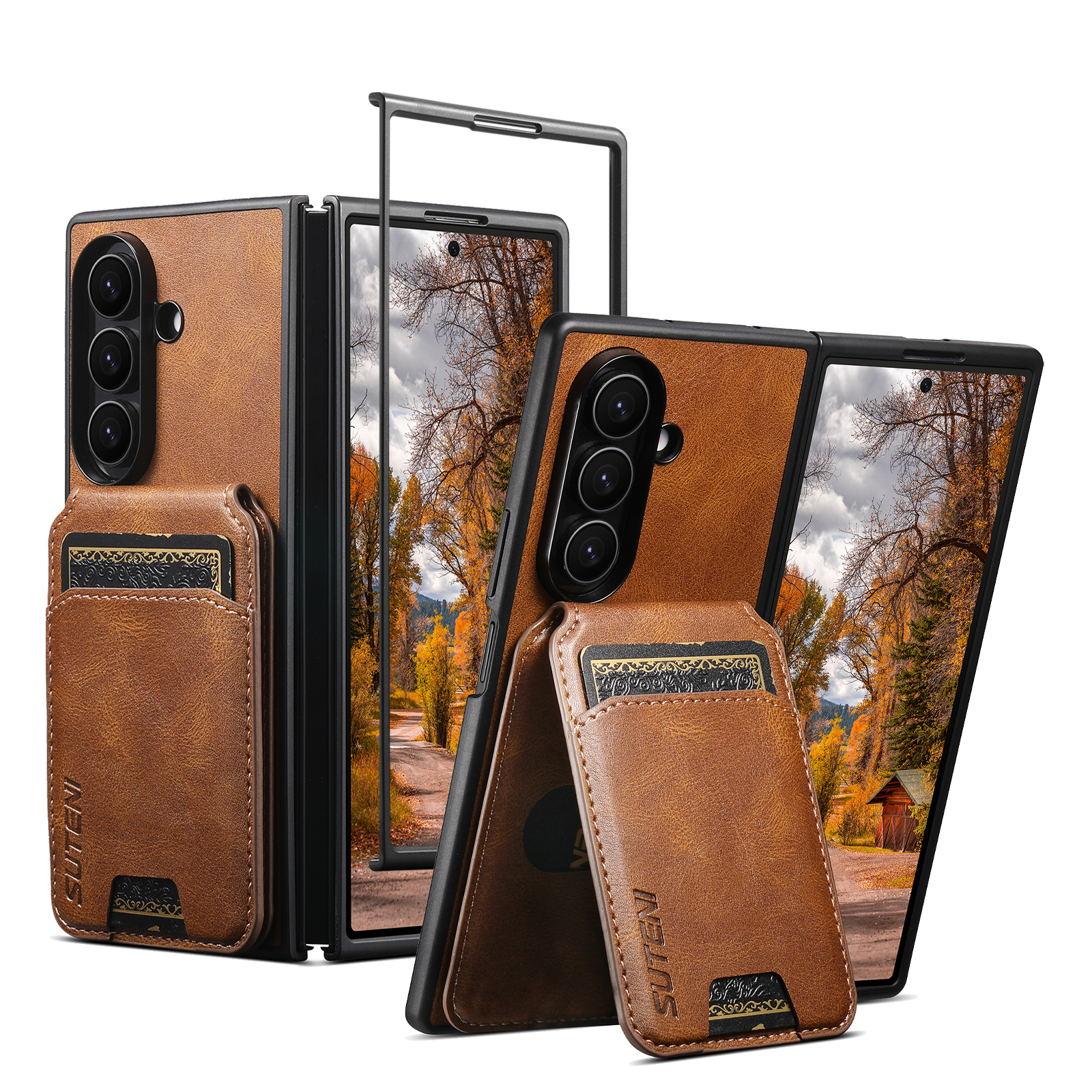 SUTENI H02YL Luxury Faux Leather Oil Wax Smooth Surface Phone Case Card Holder Stand For Samsung Galaxy Z Fold 7 6 5