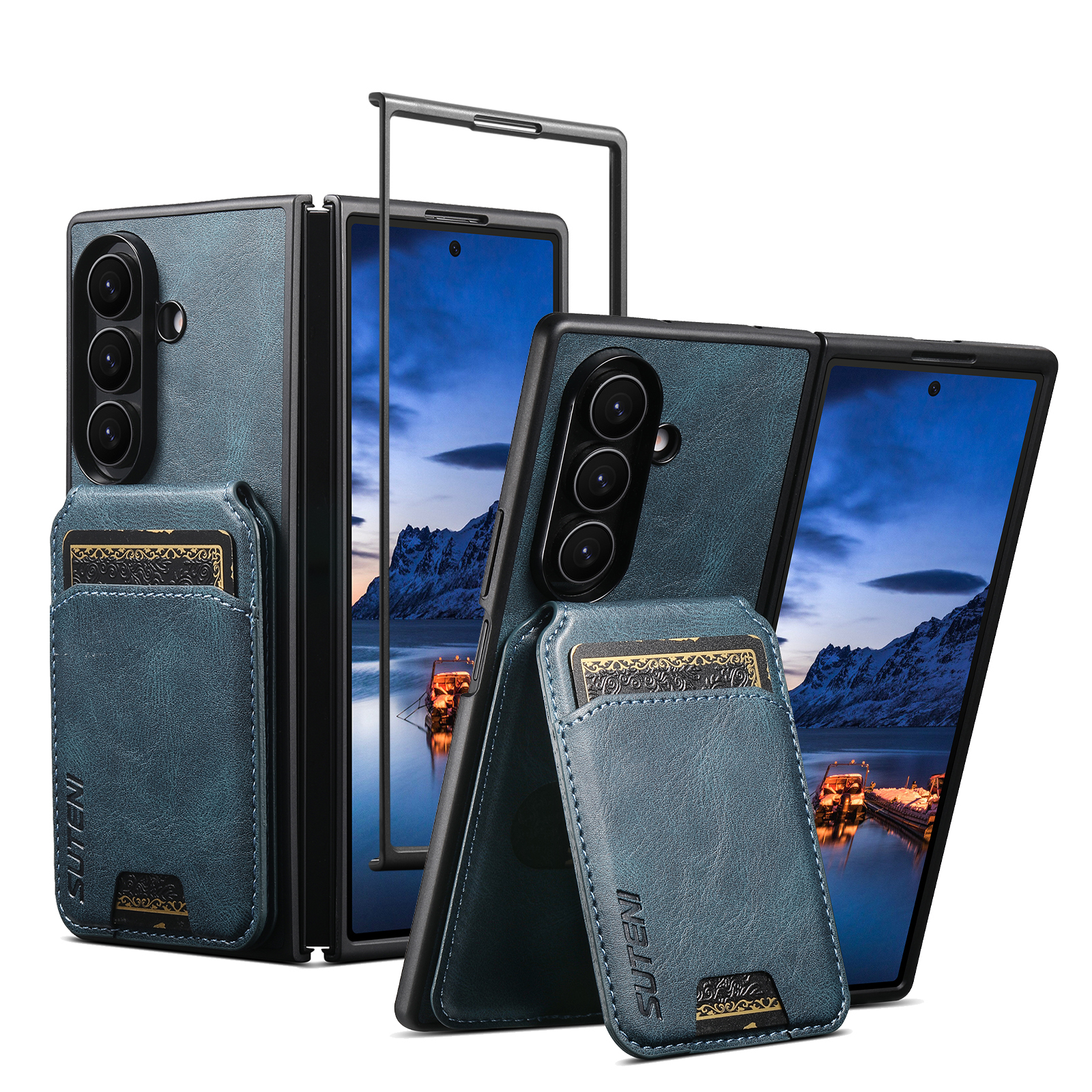 SUTENI H02YL Luxury Faux Leather Oil Wax Smooth Surface Phone Case Card Holder Stand For Samsung Galaxy Z Fold 8 Ultra 7 6 5