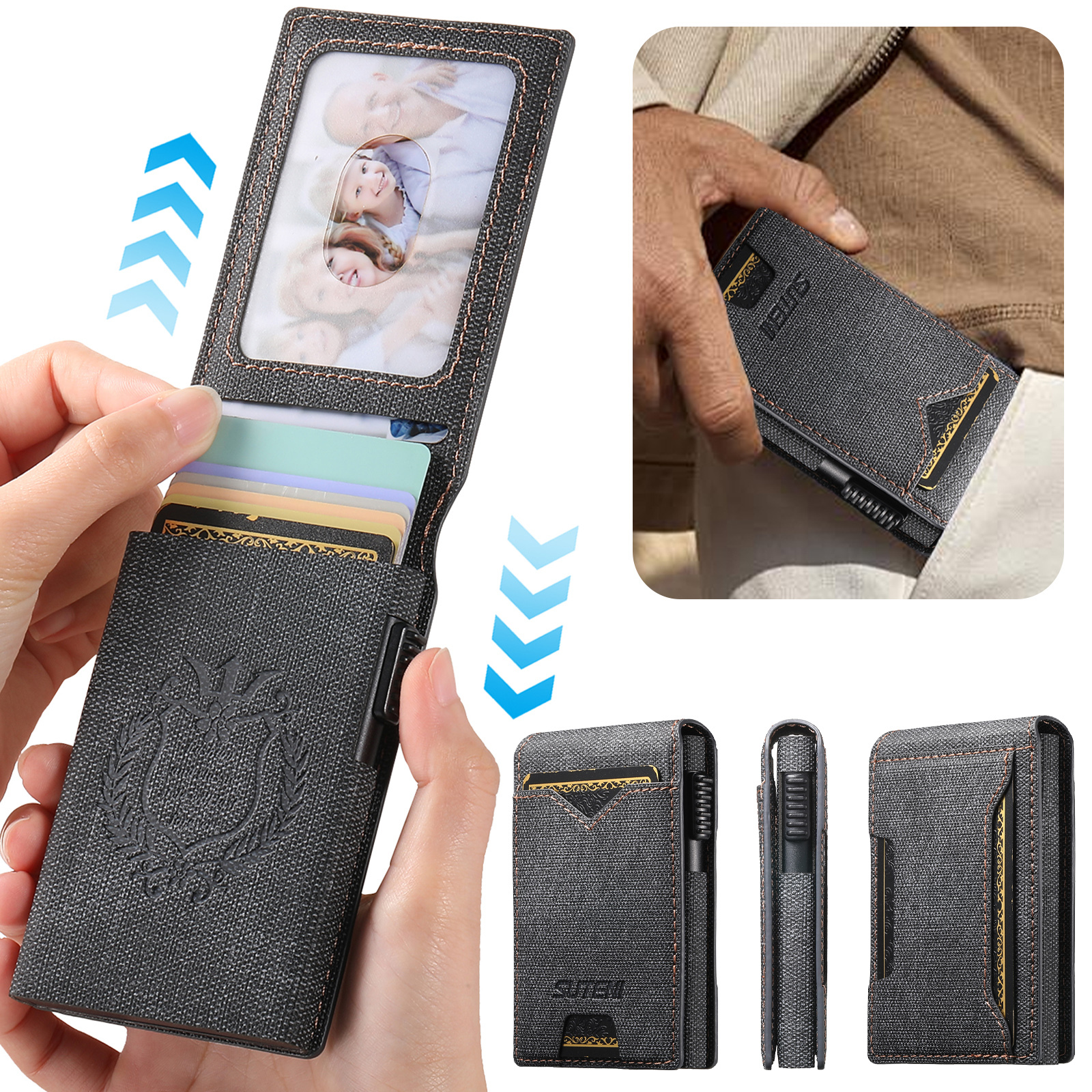 SUTENI KH6NZ Card Slot Wallet Flip Cover Faux Leather Card Box Pressing The Button Automatically Ejects The Card