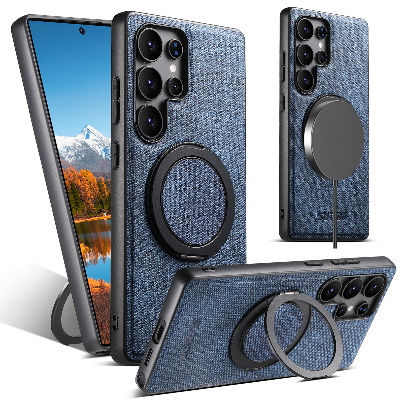 SUTENI G3NZ Magnet Wireless Charging Phone Case Faux Leather 360° Rotating Stand Ring Buckle Frosted Feel For Samsung Galaxy S26Ultra S25 S24 S23 S22