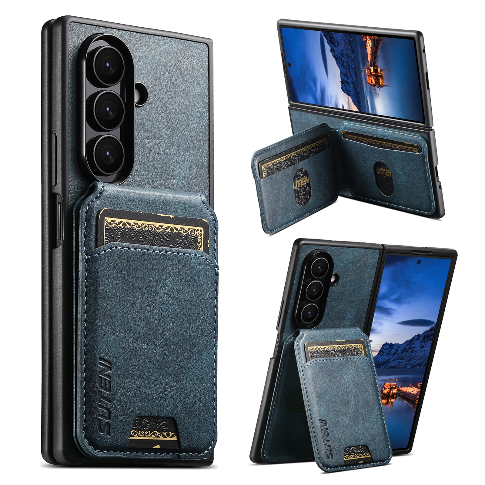 SUTENI H02YL Luxury Faux Leather Oil Wax Smooth Surface Phone Case Card Holder Stand For Samsung Galaxy Z Fold 8 Ultra 7 6 5