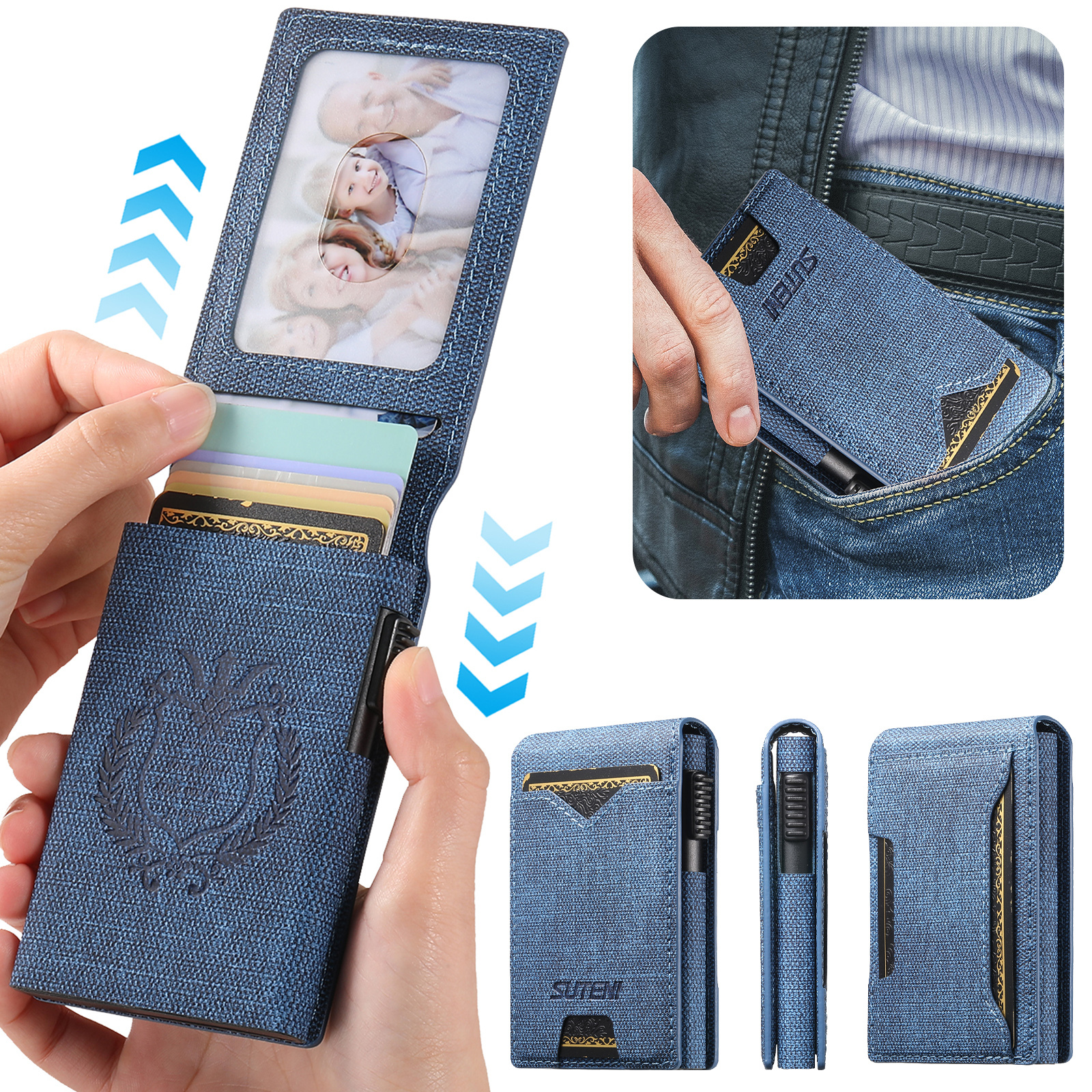 SUTENI KH6NZ Card Slot Wallet Flip Cover Faux Leather Card Box Pressing The Button Automatically Ejects The Card