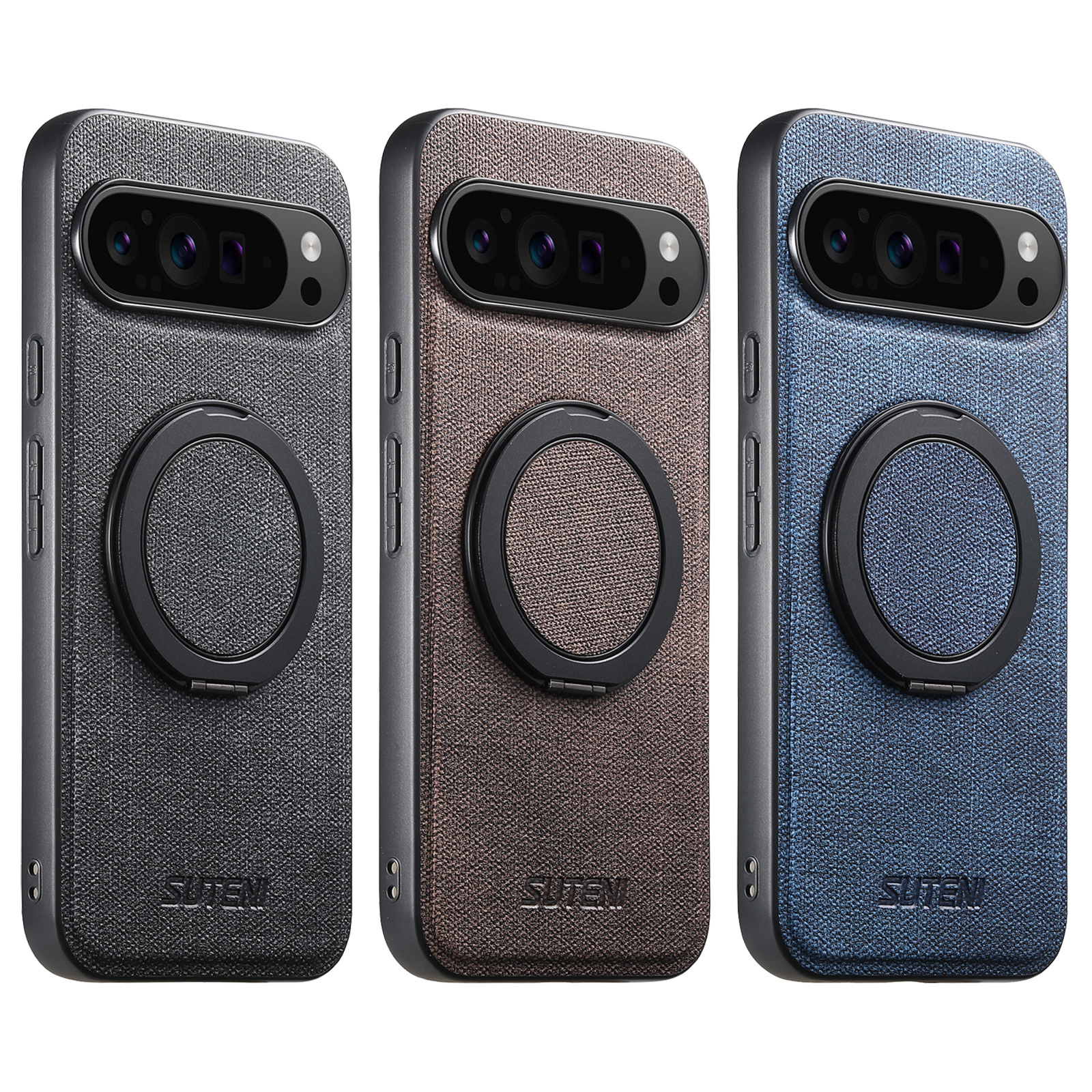 SUTENI G3NZ Faux Leather Magnet Wireless Charging Phone Case 360° Rotating Stand Ring Buckle Frosted Feel For Google Pixel 10ProXL 9 8A 7 6
