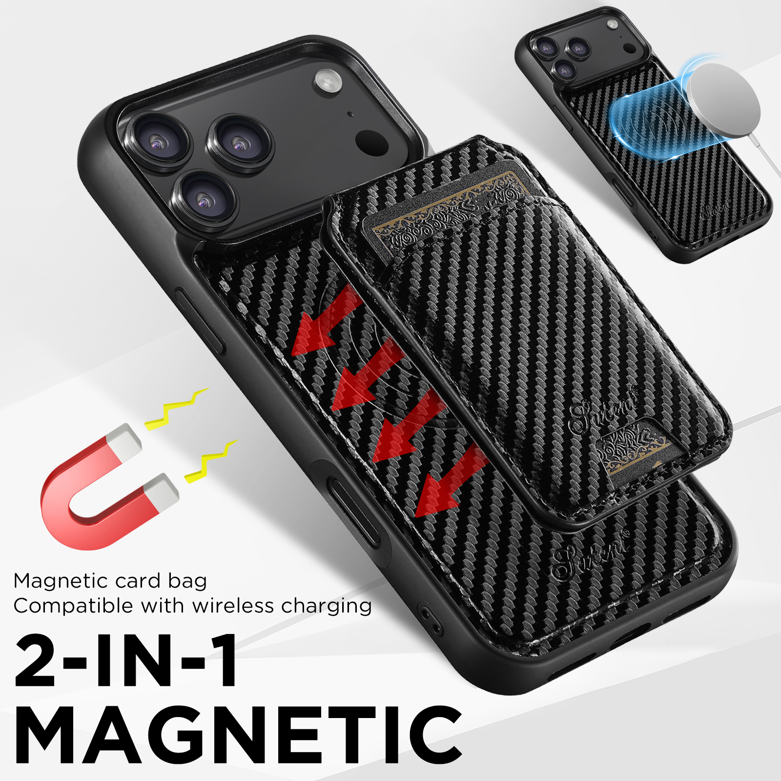 SUTENI H18TXW Phone Case Magnet Wireless Charging Card Holder Stand Luxury Faux Leather For iPhone 17 Pro Max 16 Plus 15 14 13 12